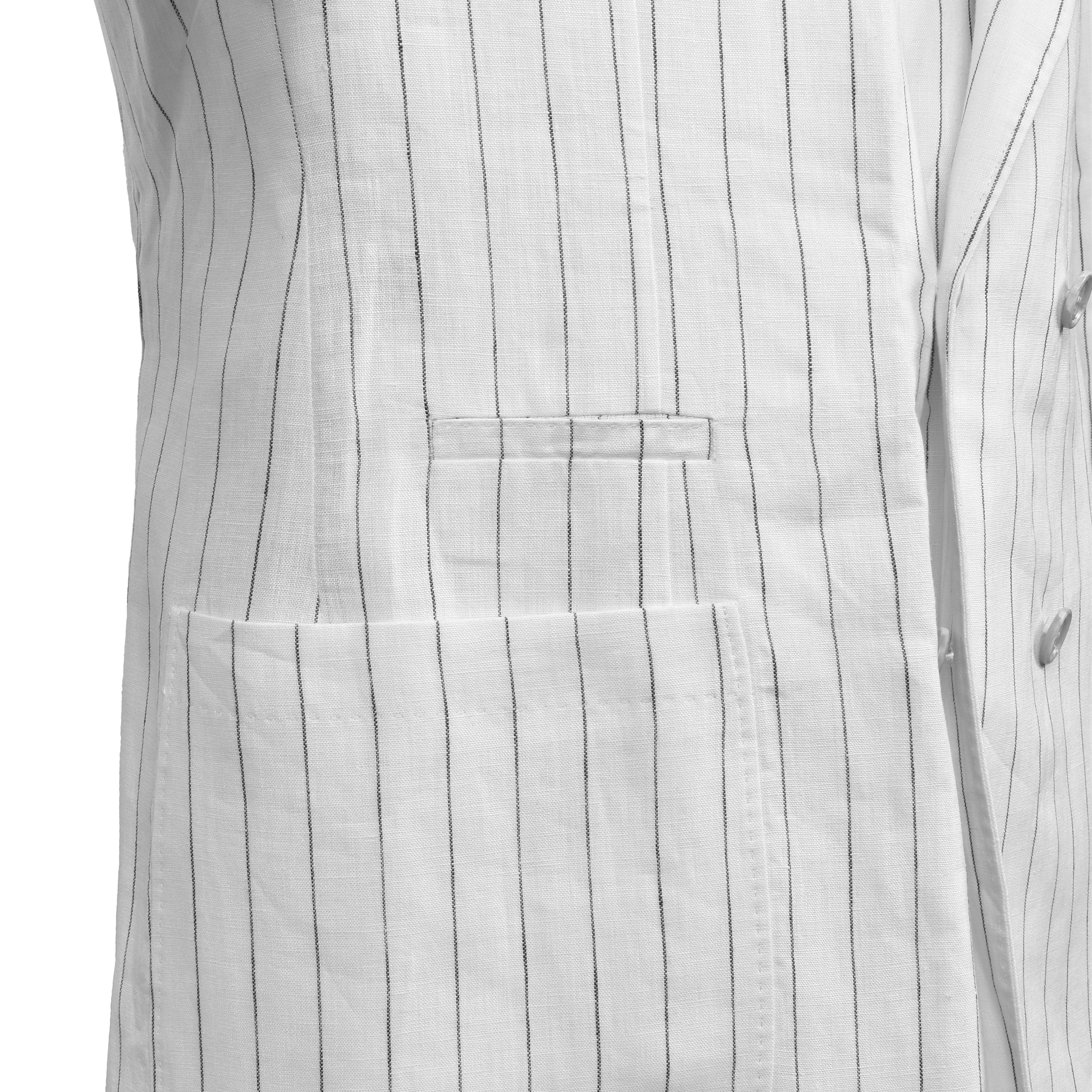 BRUNELLO CUCINELLI MEN'S WHITE LINEN DOUBLE-BREASTED STRIPED BLAZER