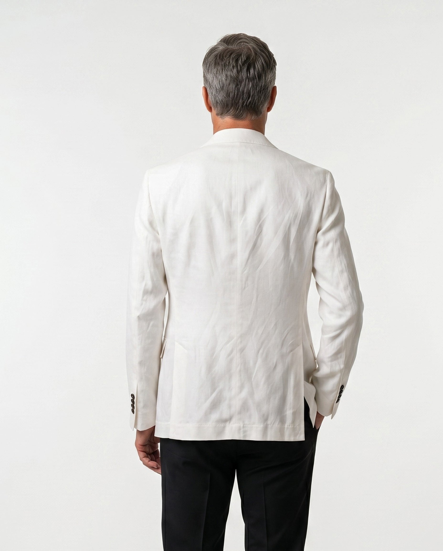 BRUNELLO CUCINELLI MEN'S OFF-WHITE SILK BLEND DOUBLE-BREASTED BLAZER