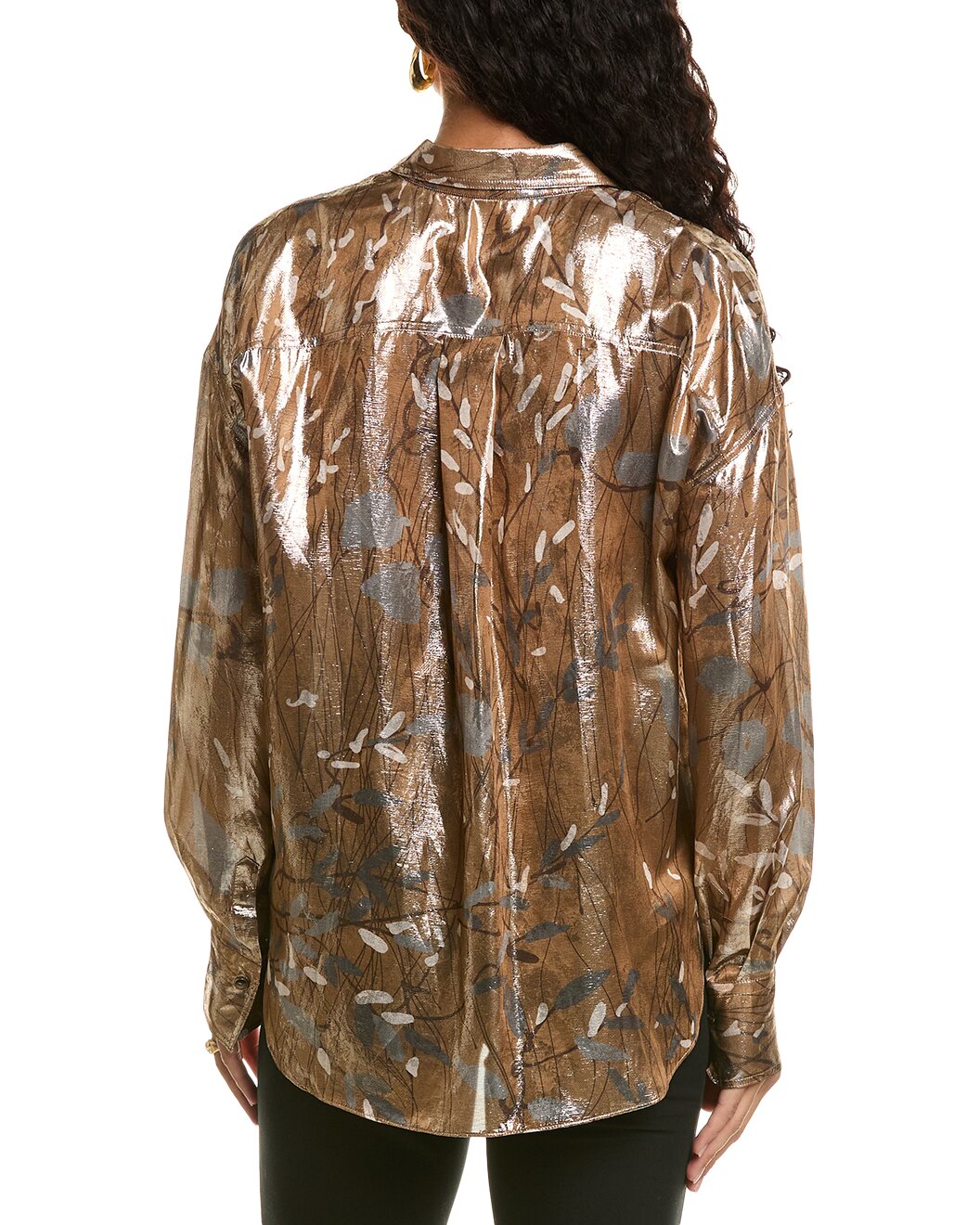 BRUNELLO CUCINELLI WOMEN'S METALLIC FLORAL BUTTON-UP SHIRT