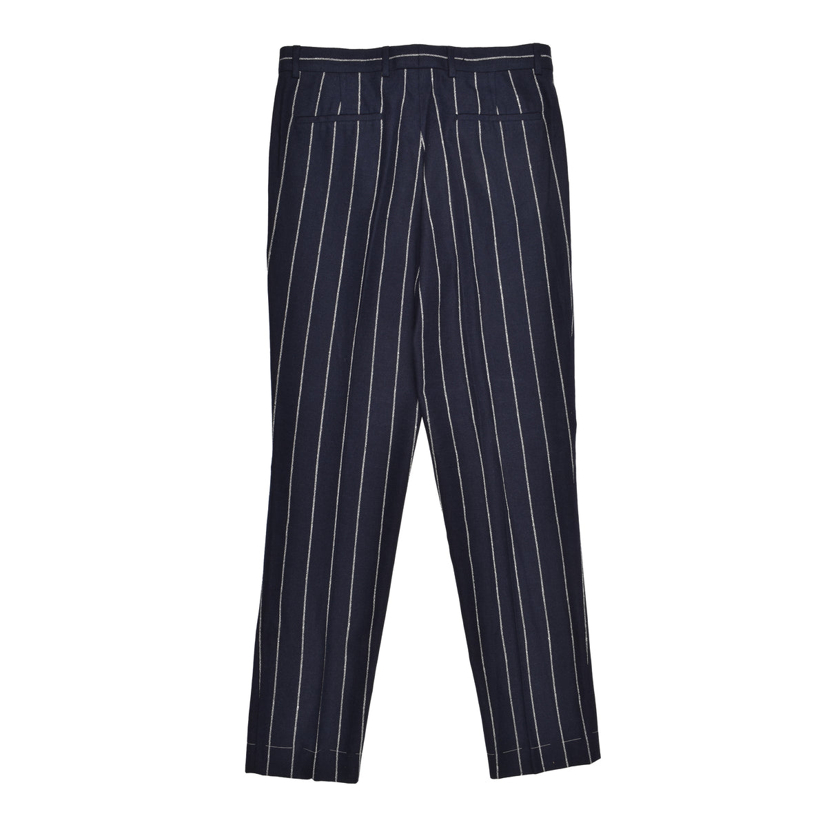 BRUNELLO CUCINELLI MEN'S NAVY STRIPED LINEN TROUSERS