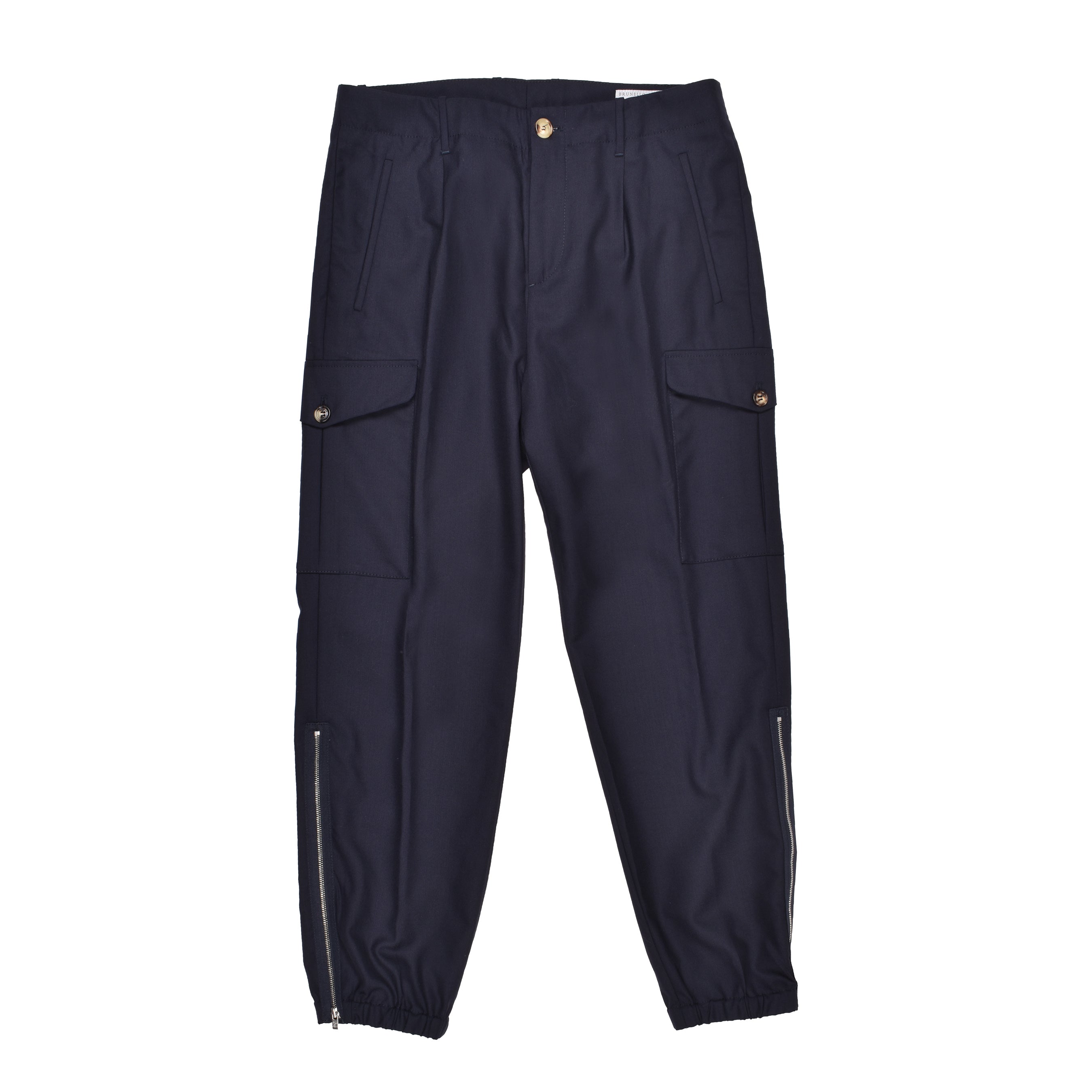 BRUNELLO CUCINELLI MEN'S NAVY VIRGIN WOOL CARGO TROUSERS