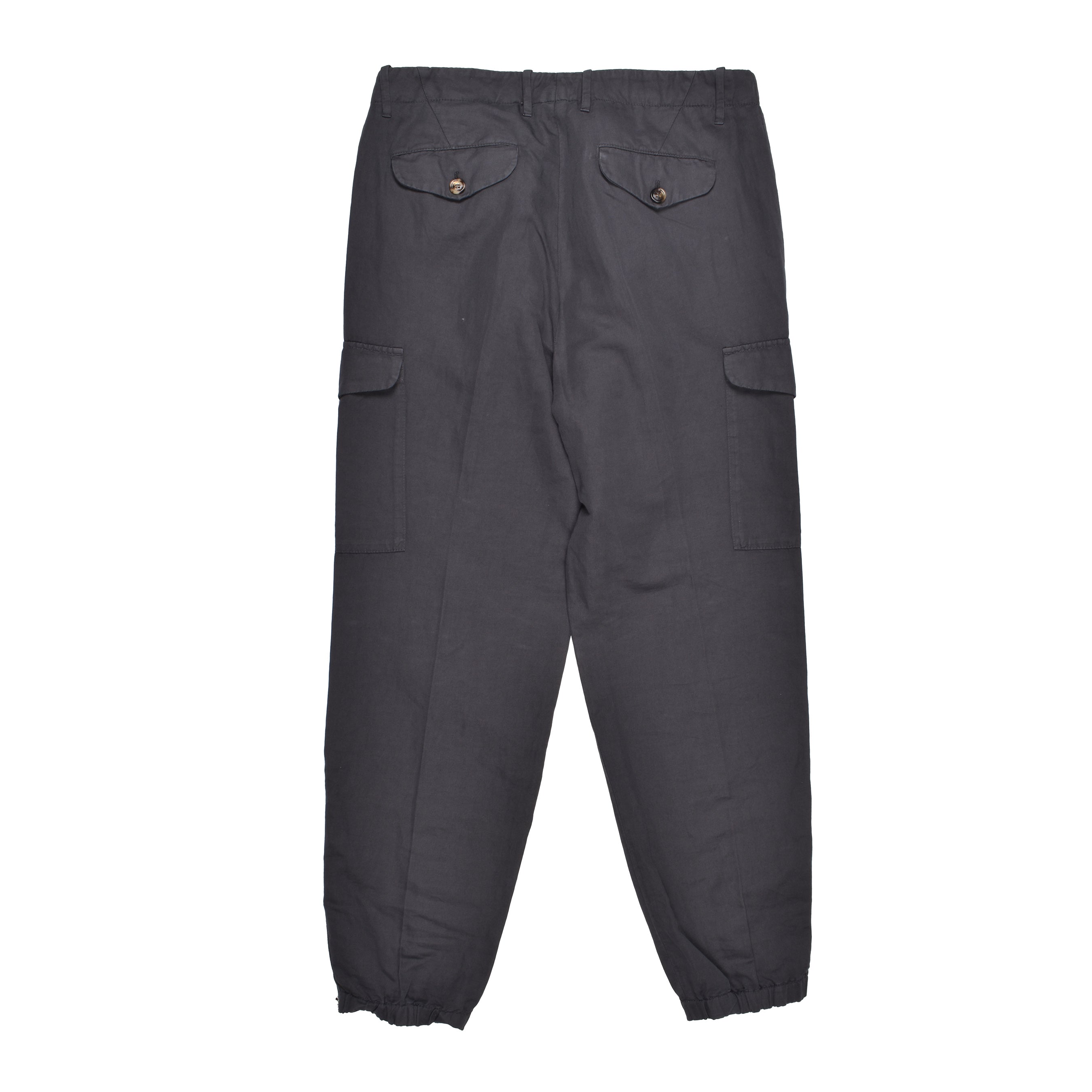 BRUNELLO CUCINELLI MEN'S ANTHRACITE LINEN BLEND CARGO TROUSERS