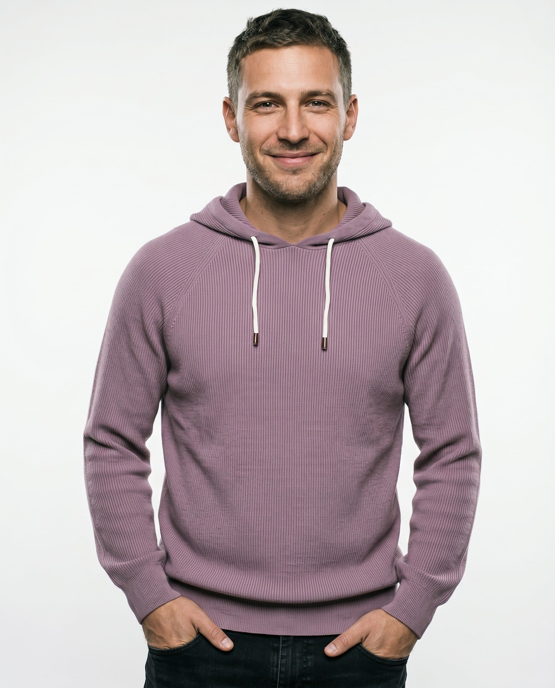 BRUNELLO CUCINELLI MEN'S LIGHT PURPLE KNIT HOODIE SWEATER
