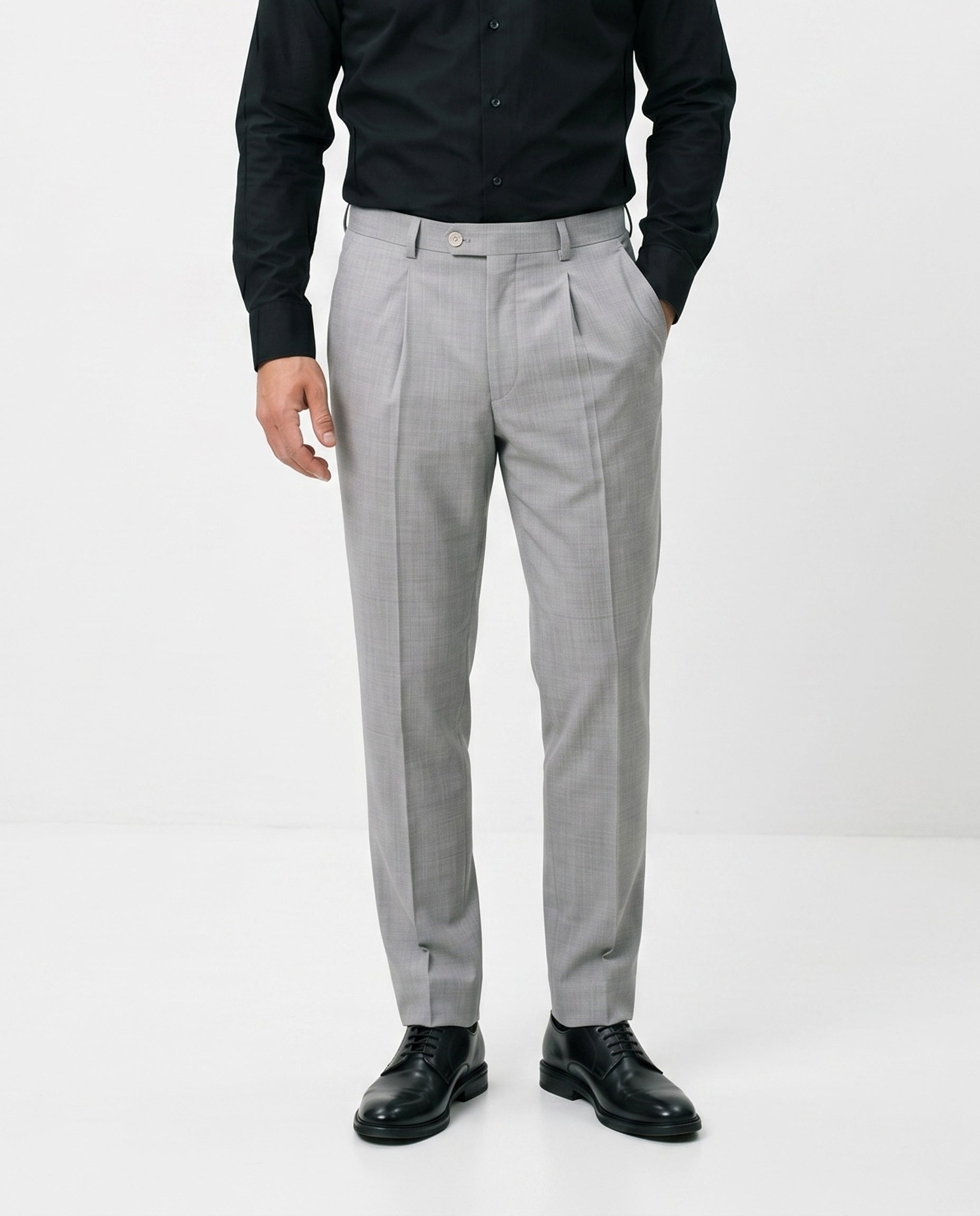 BRUNELLO CUCINELLI MEN'S LIGHT GRAY VIRGIN WOOL TROUSERS
