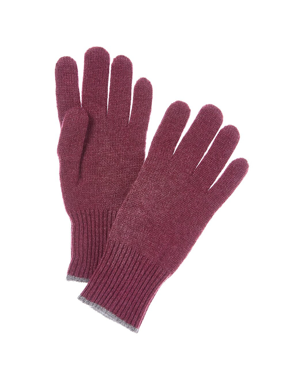 BRUNELLO CUCINELLI MEN'S BORDEAUX CASHMERE KNIT GLOVES
