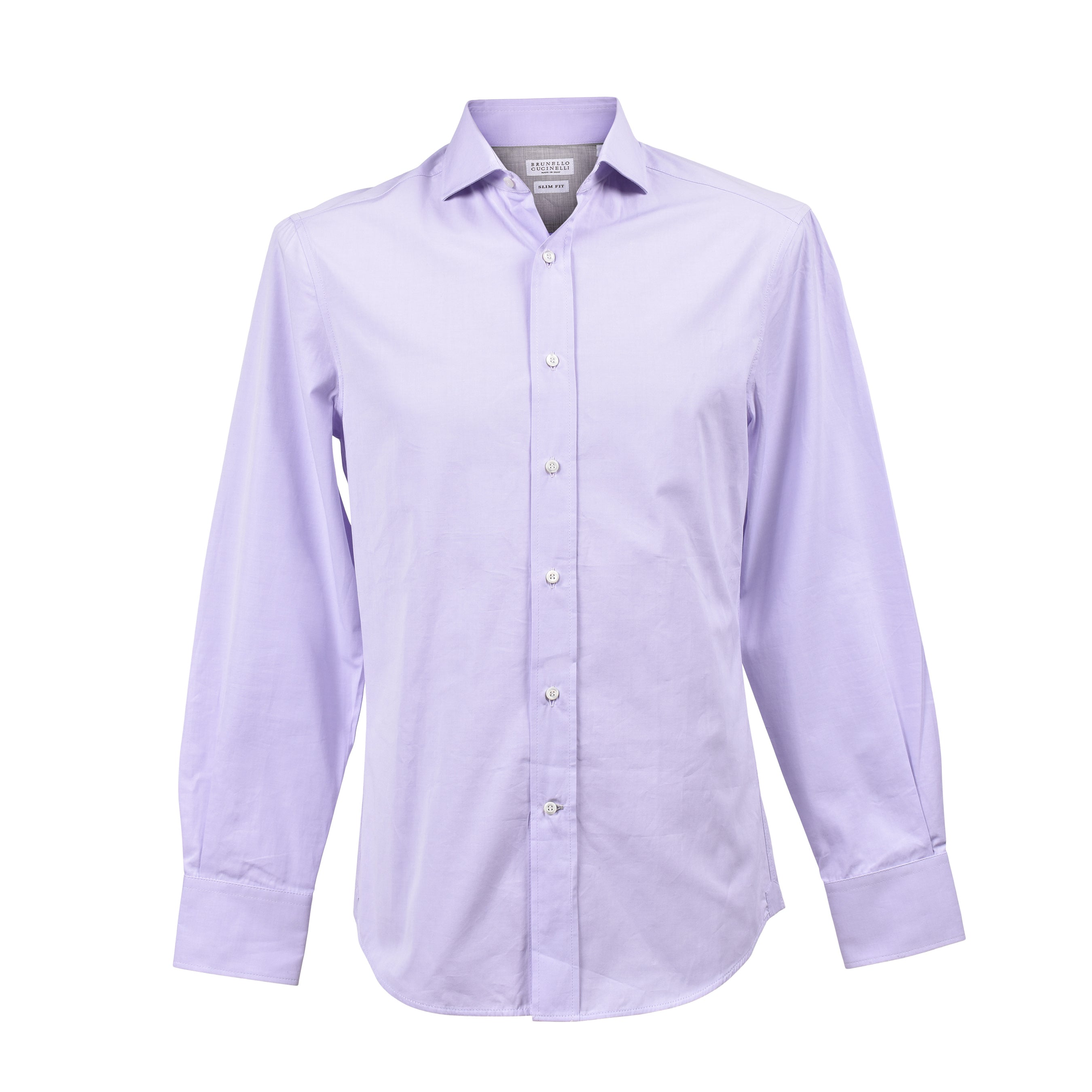 BRUNELLO CUCINELLI MEN'S LAVENDER COTTON DRESS SHIRT