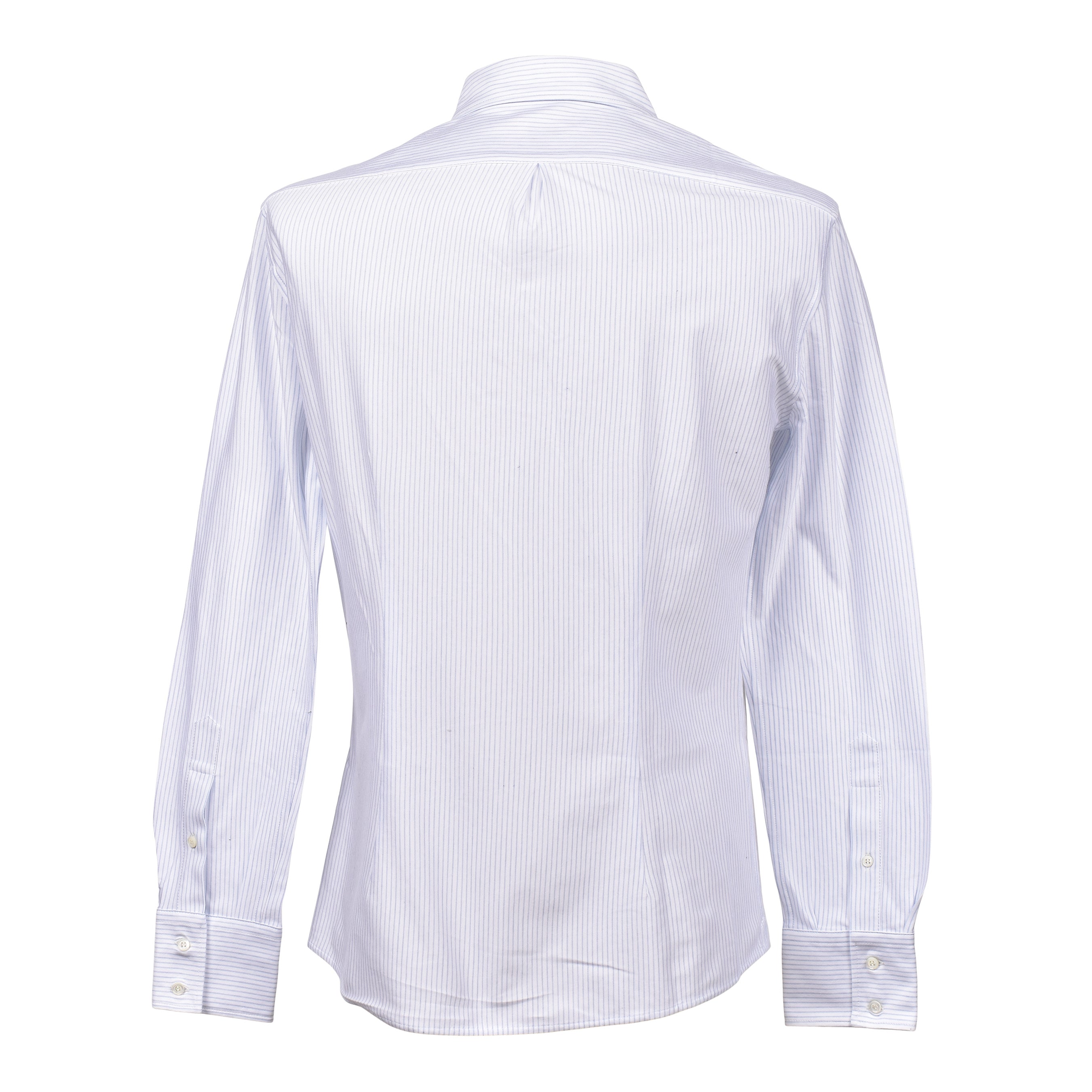 BRUNELLO CUCINELLI MEN'S WHITE LIGHT BLUE STRIPED SHIRT