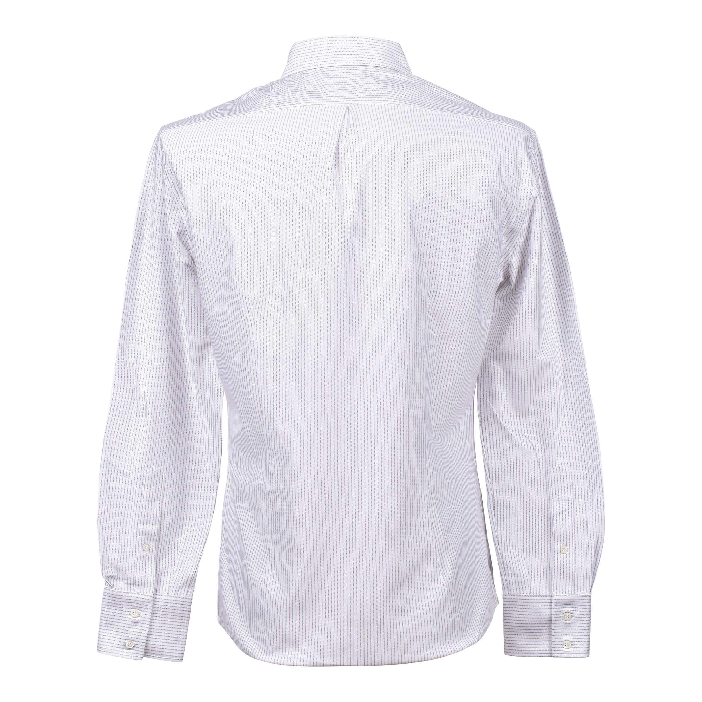 BRUNELLO CUCINELLI MEN'S WHITE MOCHA STRIPED DRESS SHIRT