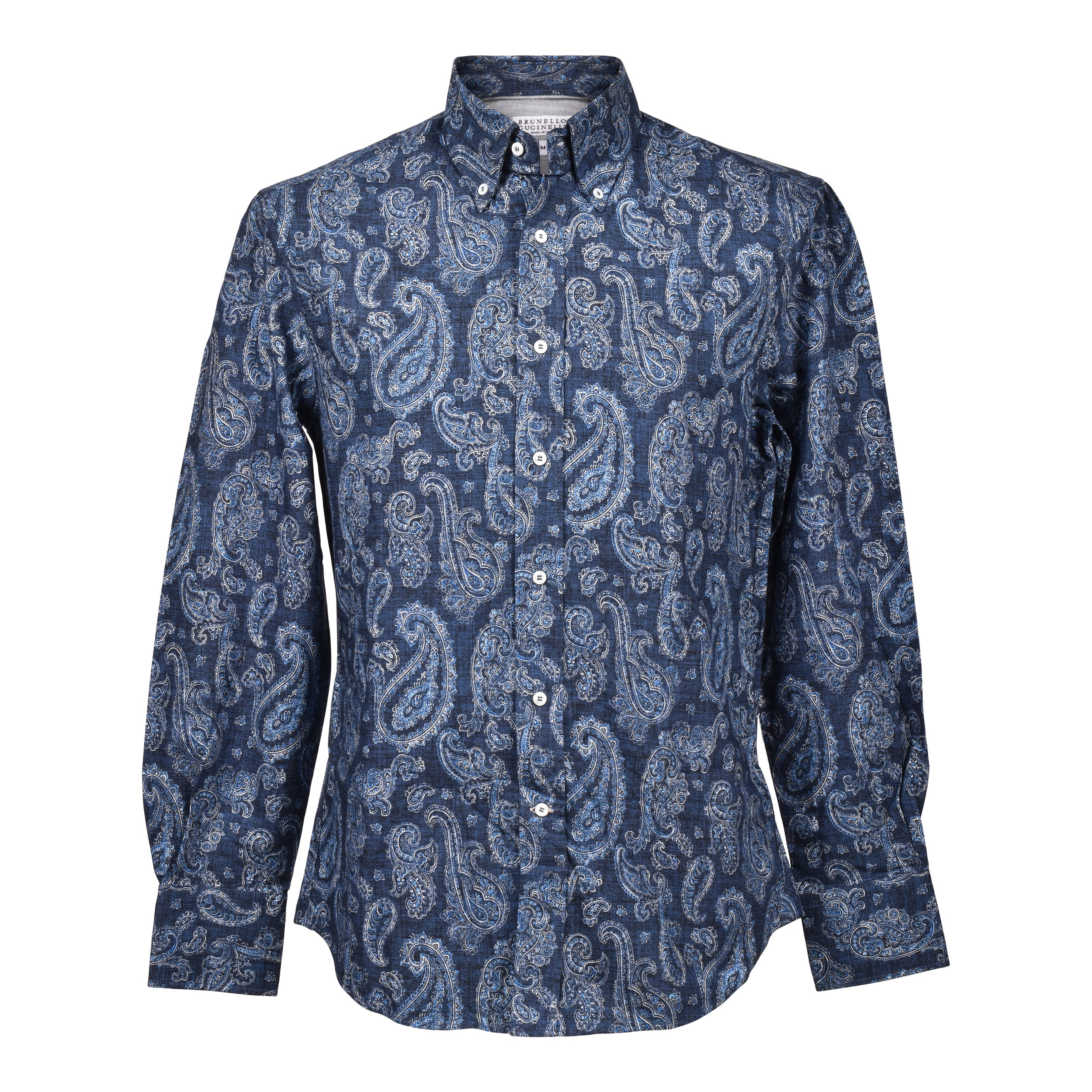 BRUNELLO CUCINELLI MEN'S BLUE PAISLEY SLIM FIT SHIRT