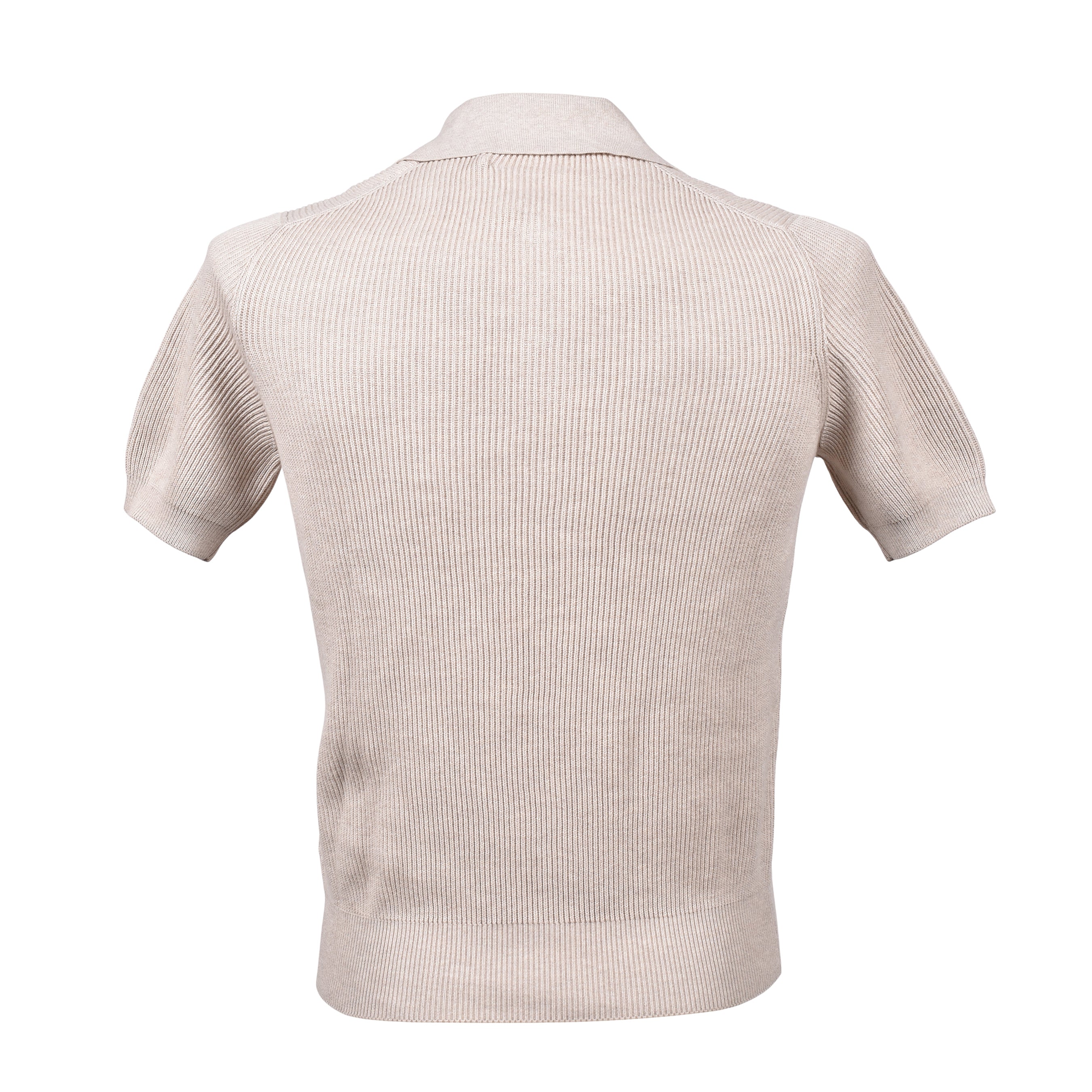 BRUNELLO CUCINELLI MEN'S BEIGE RIBBED SHORT SLEEVE SWEATER