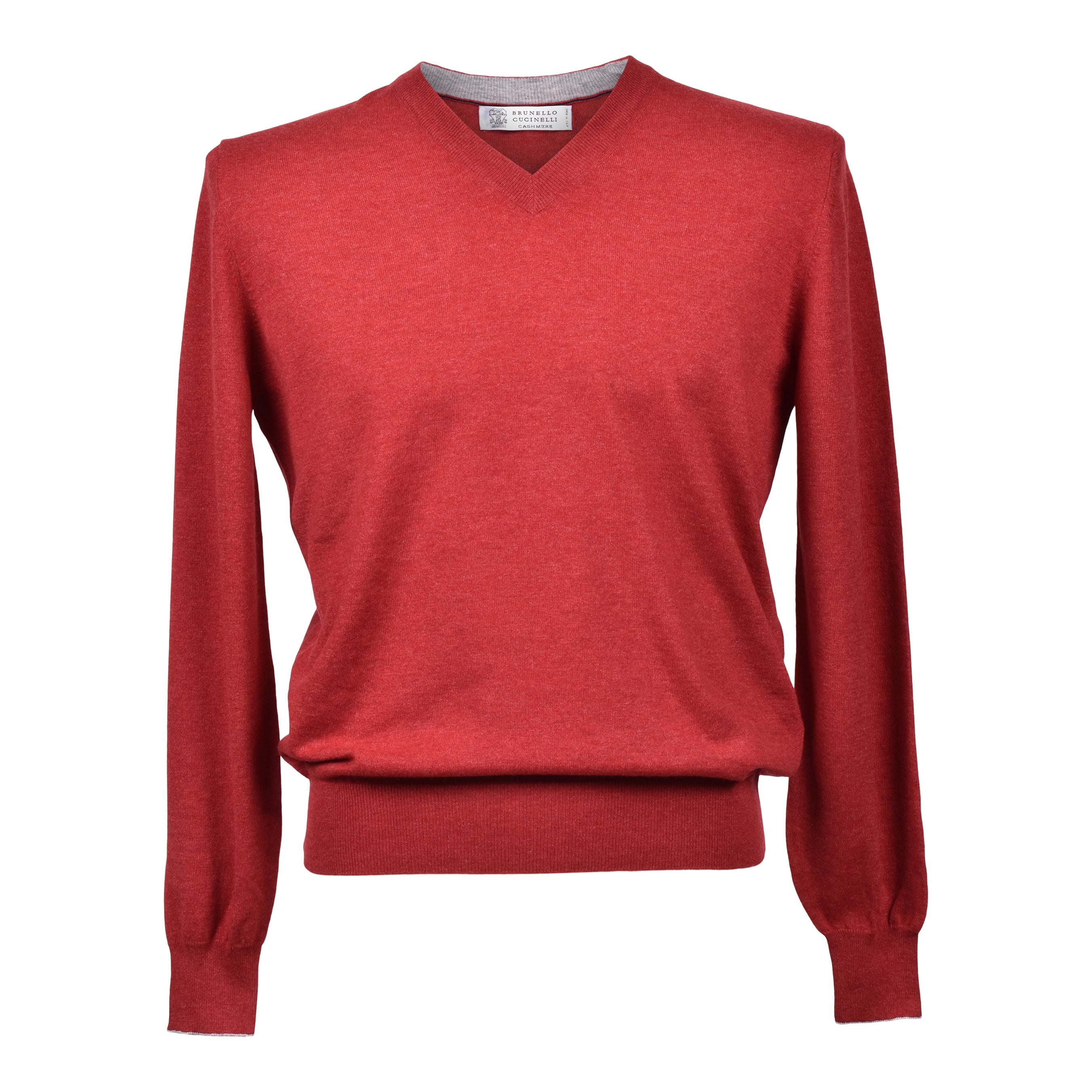 BRUNELLO CUCINELLI MEN'S RED CASHMERE V-NECK SWEATER