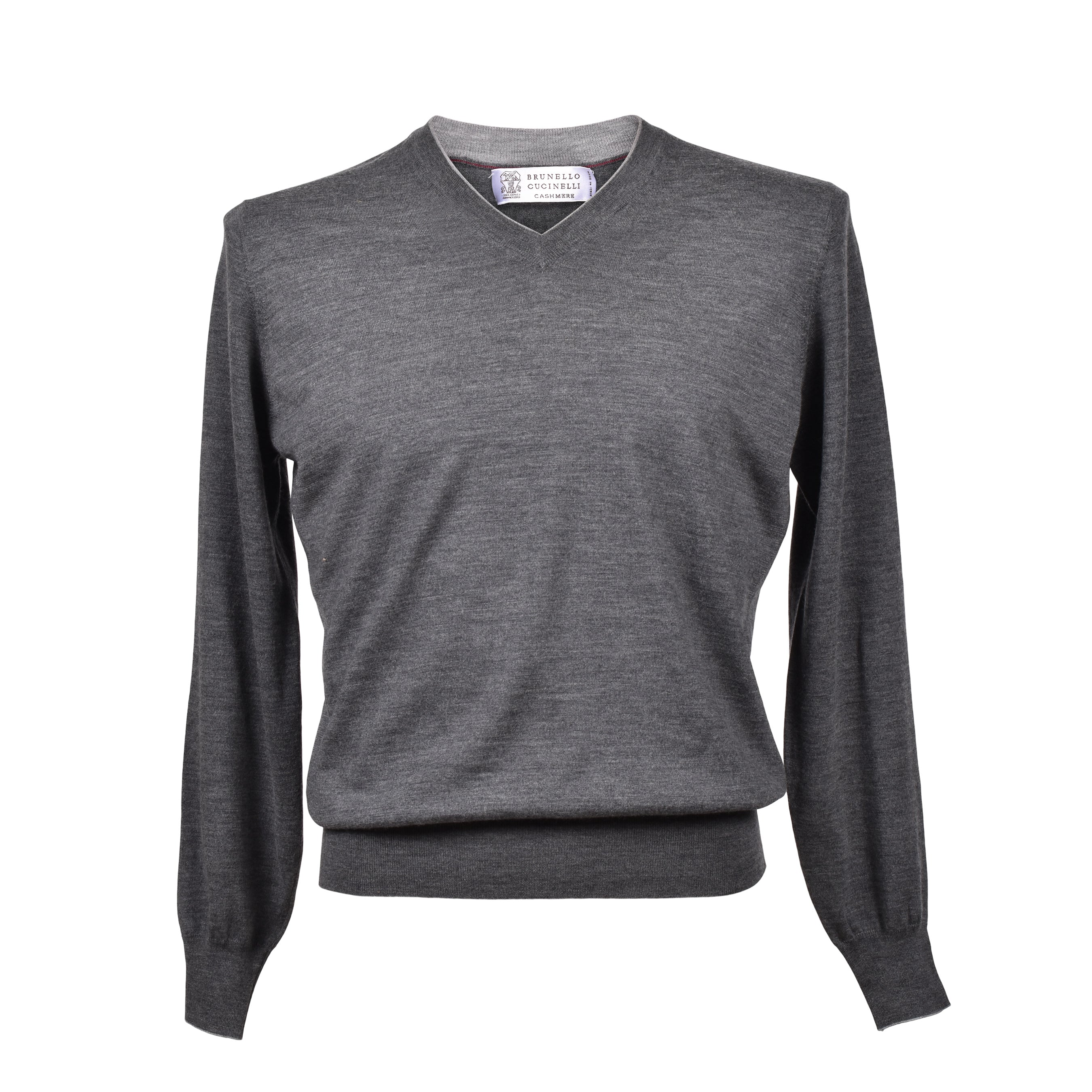 BRUNELLO CUCINELLI MEN'S GRAY VIRGIN WOOL V-NECK SWEATER