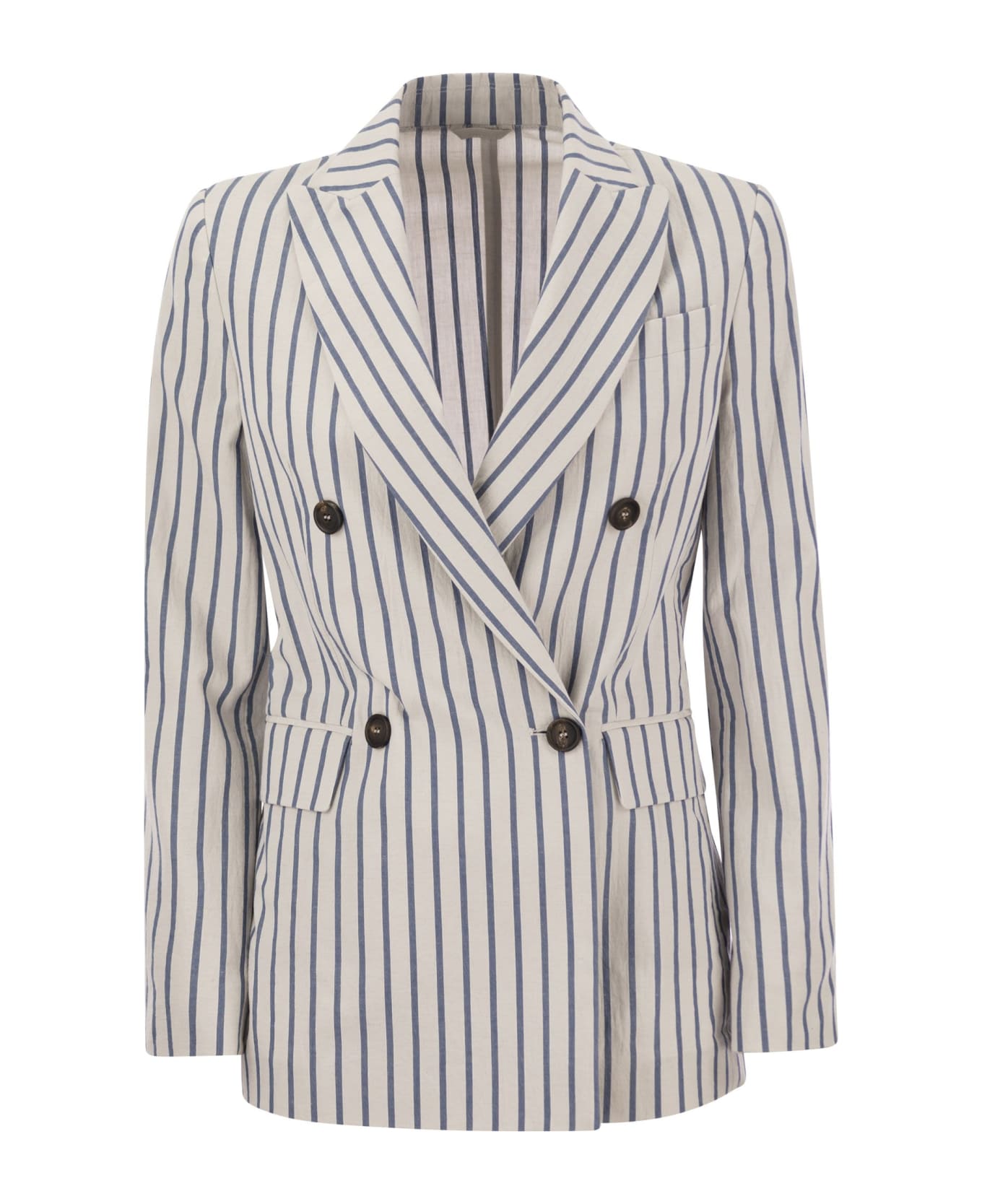 BRUNELLO CUCINELLI WOMEN'S WHITE STRIPED DOUBLE BREASTED JACKET