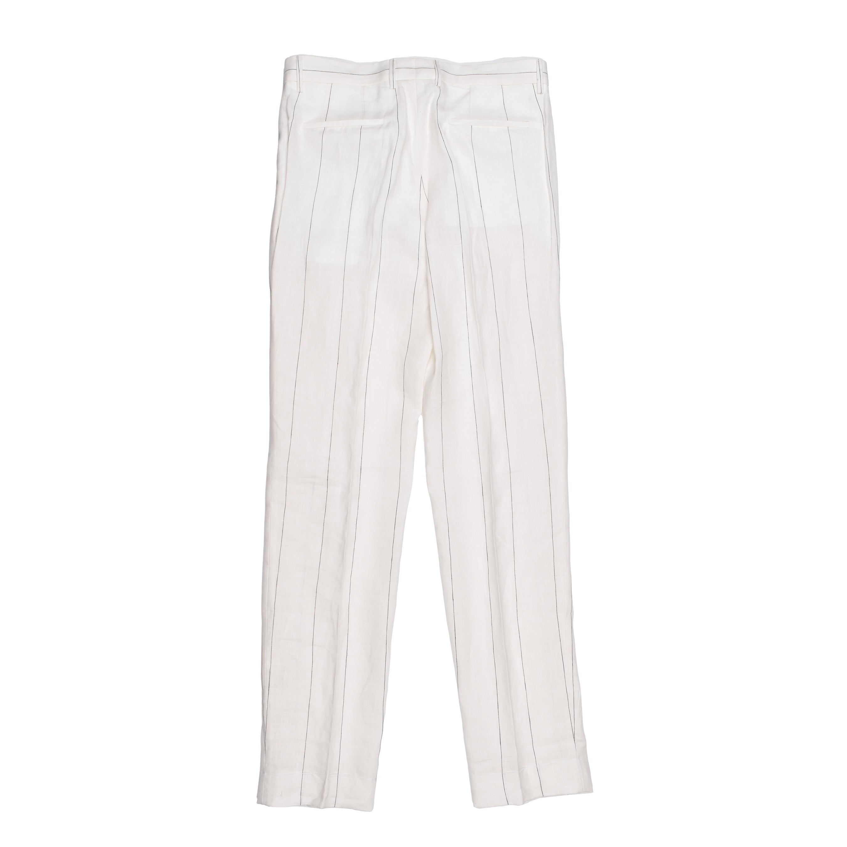 BRUNELLO CUCINELLI MEN'S OFF-WHITE LINEN STRIPED TROUSERS