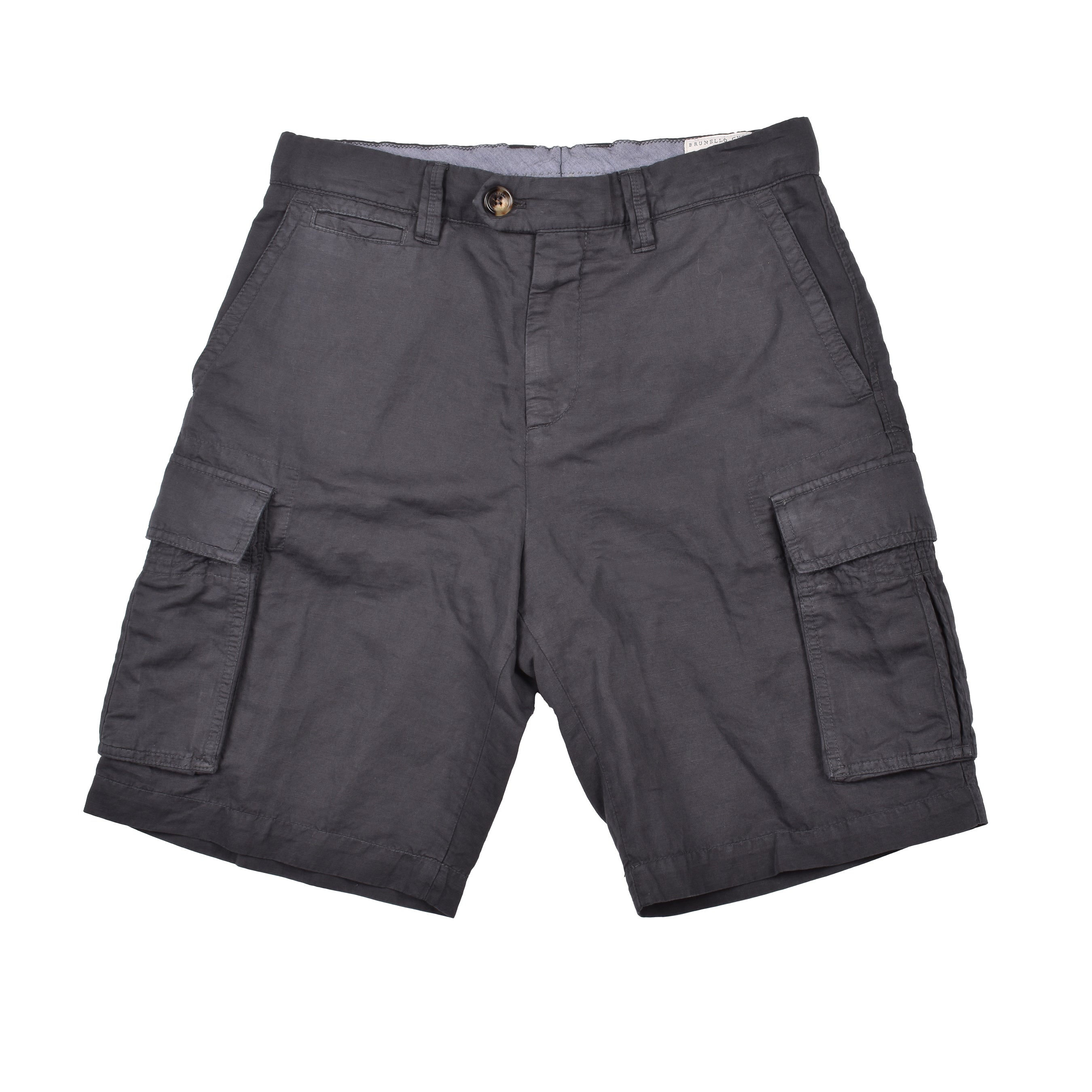 BRUNELLO CUCINELLI MEN'S ANTHRACITE LINEN BLEND CARGO SHORTS