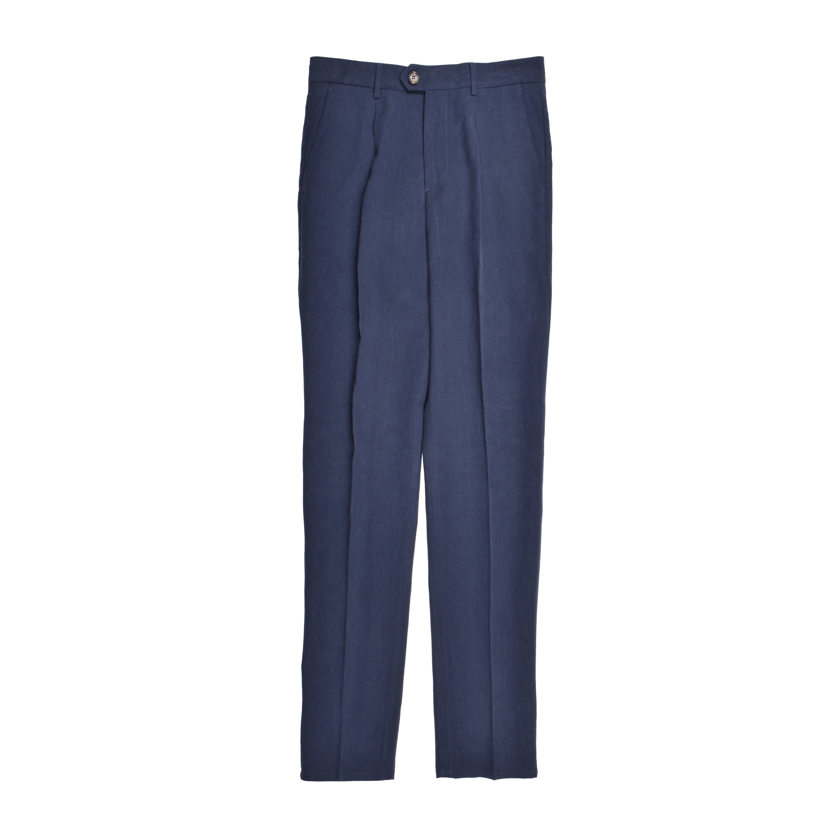 BRUNELLO CUCINELLI MEN'S BLUE LINEN DRESS TROUSERS