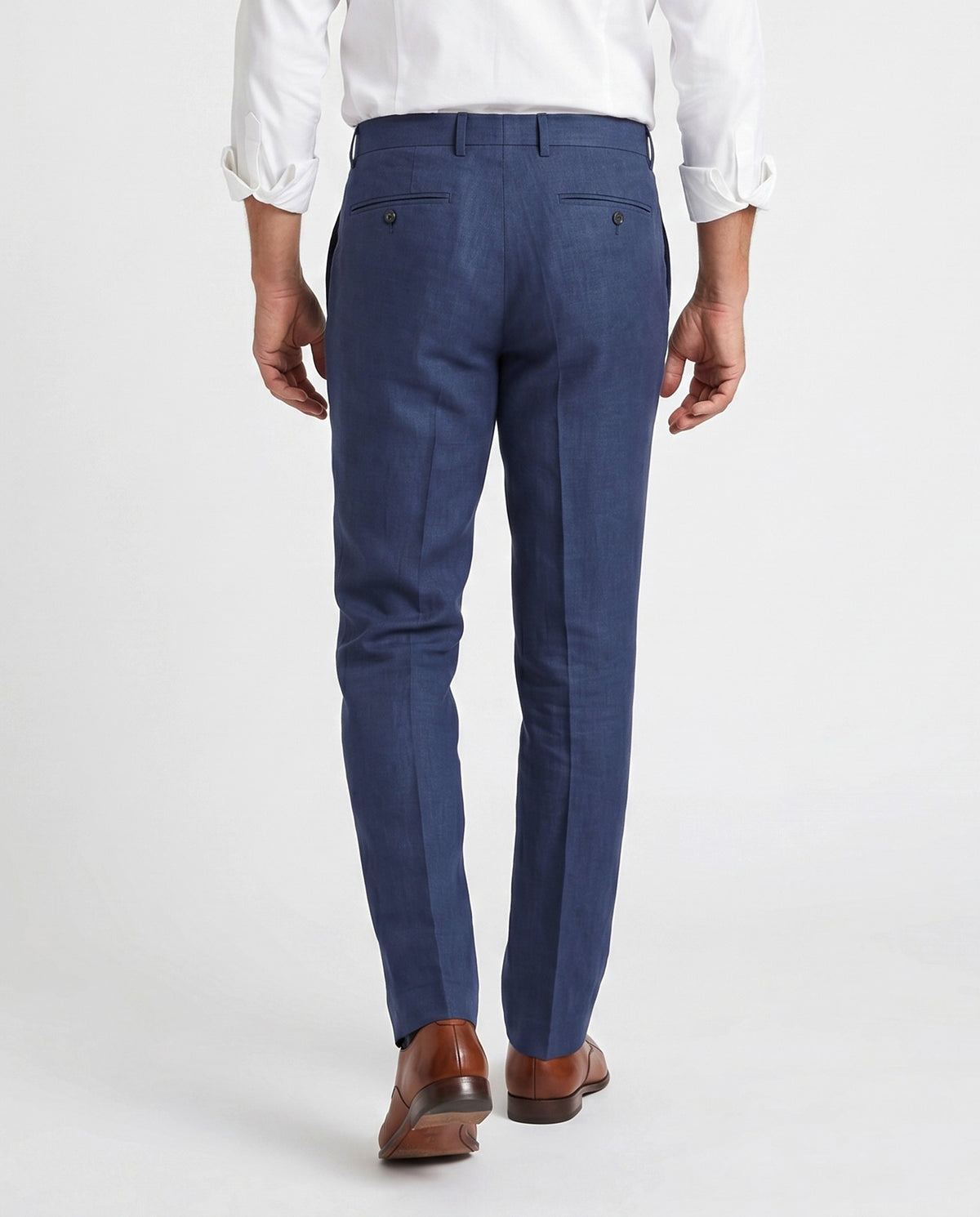 BRUNELLO CUCINELLI MEN'S BLUE LINEN DRESS TROUSERS