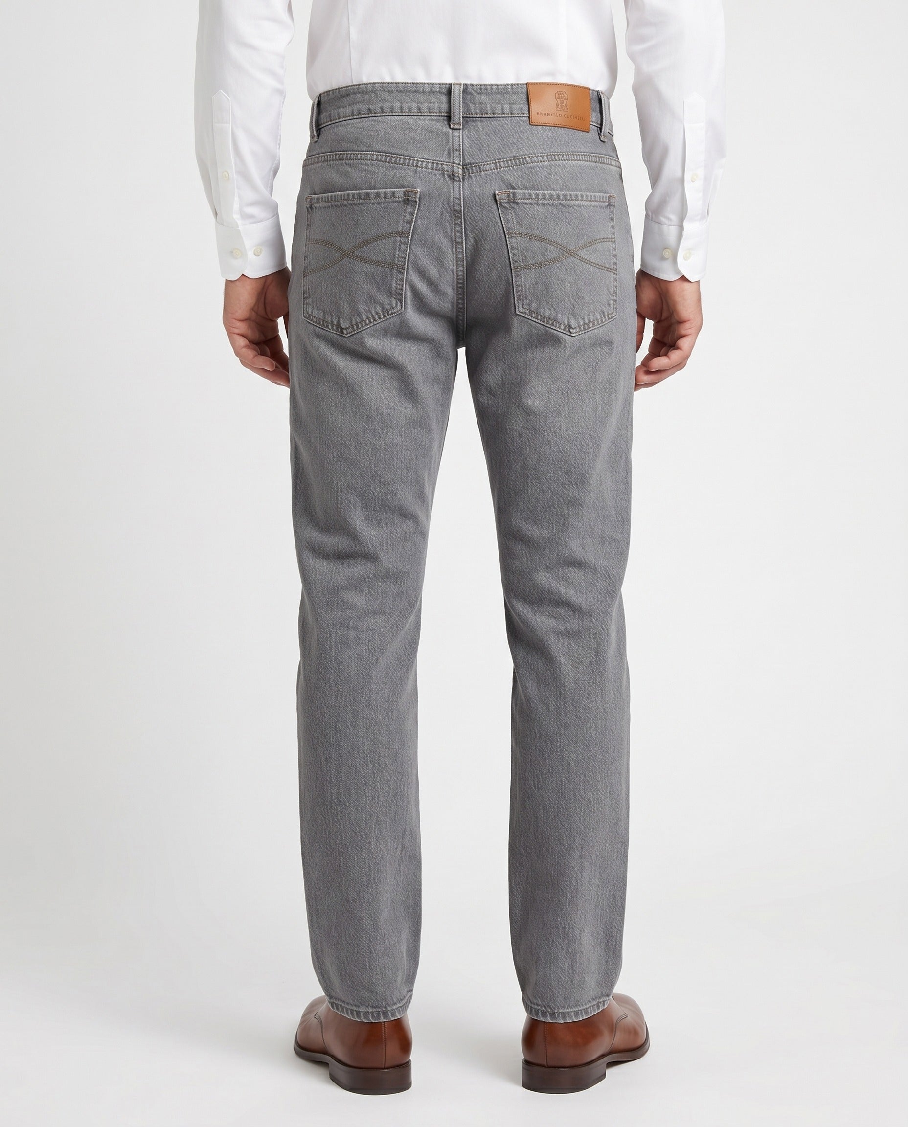 BRUNELLO CUCINELLI MEN'S GRAY DENIM FIVE-POCKET JEANS