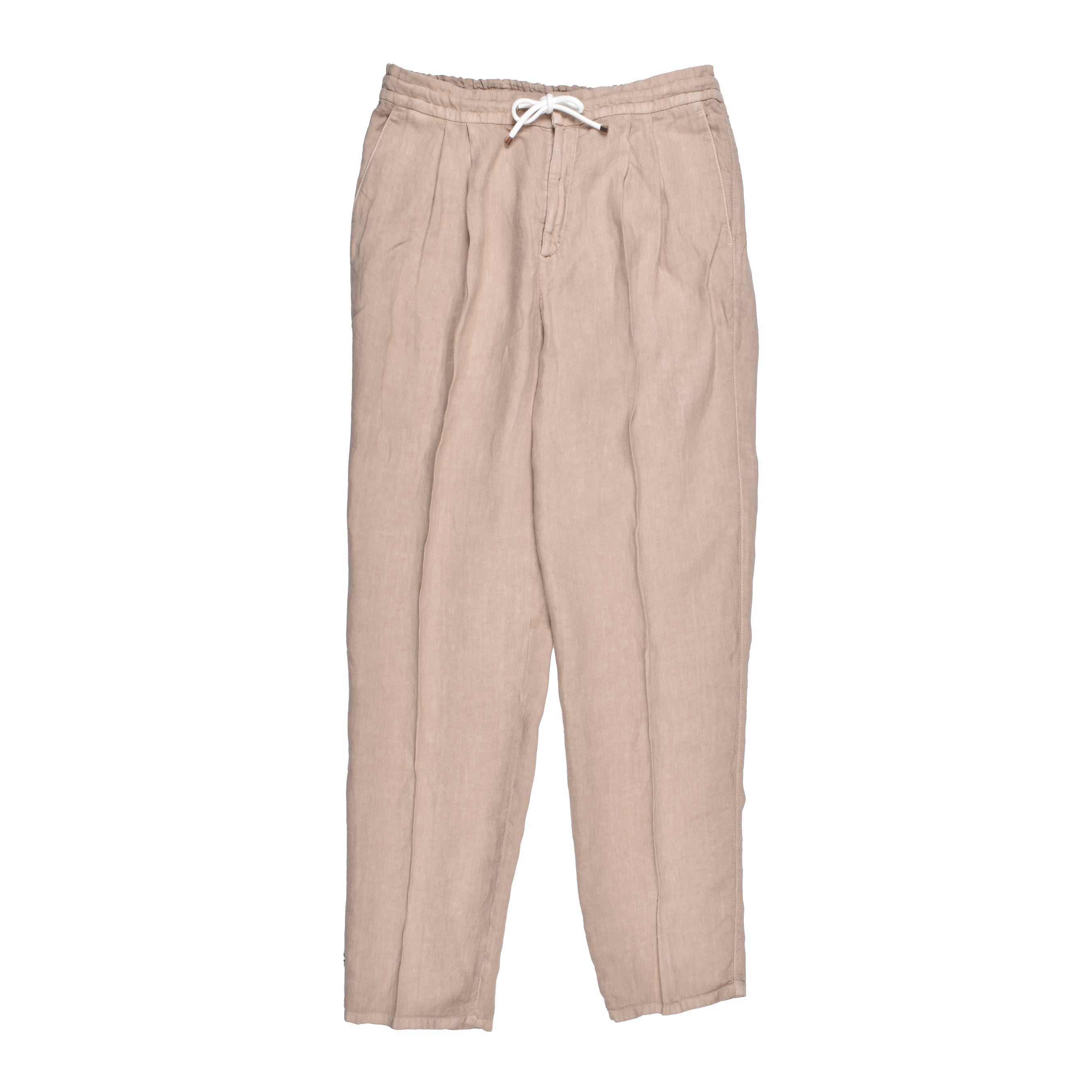 BRUNELLO CUCINELLI MEN'S BEIGE LINEN DRAWSTRING TROUSERS