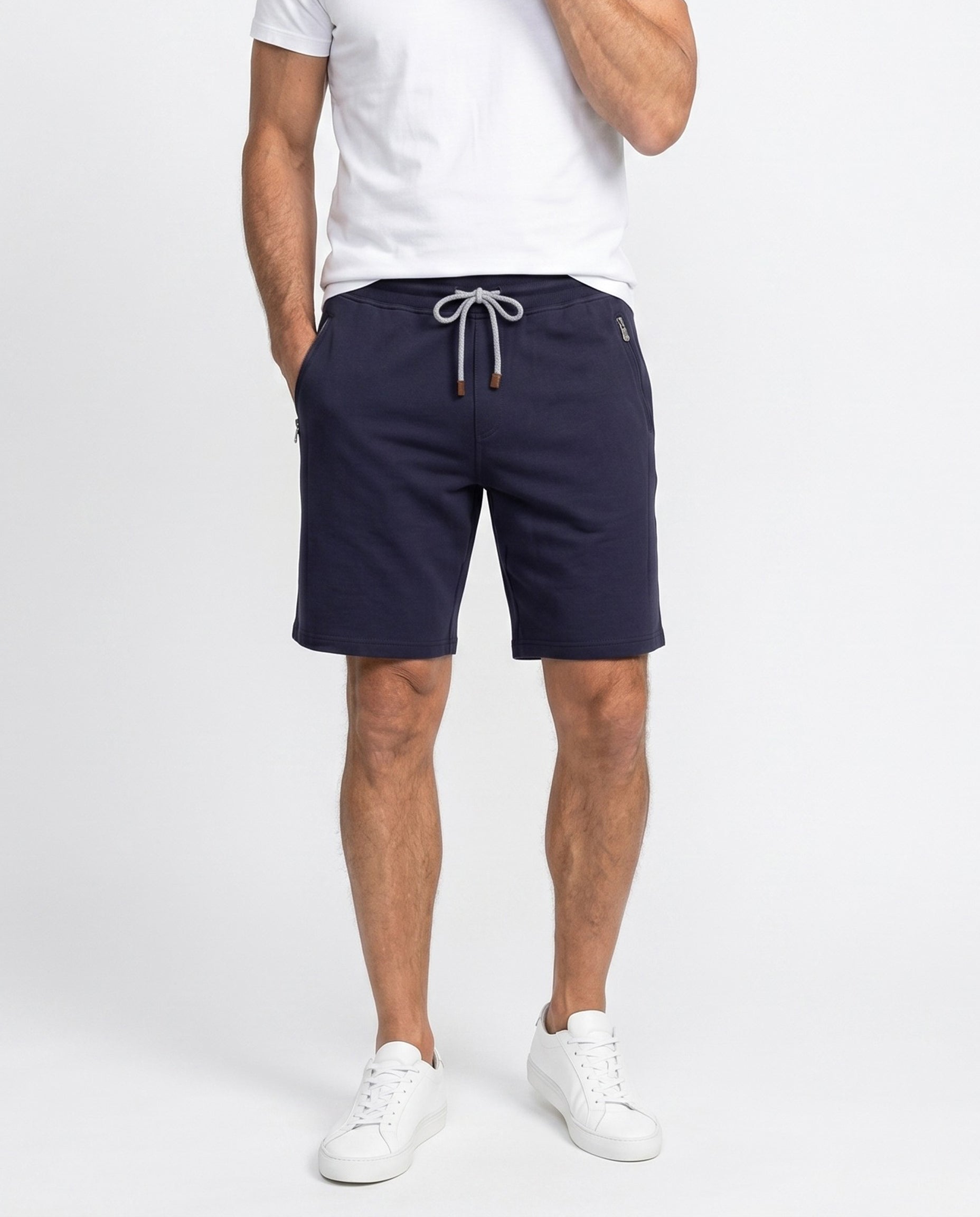 BRUNELLO CUCINELLI MEN'S COBALT TAILORED GYM SHORTS