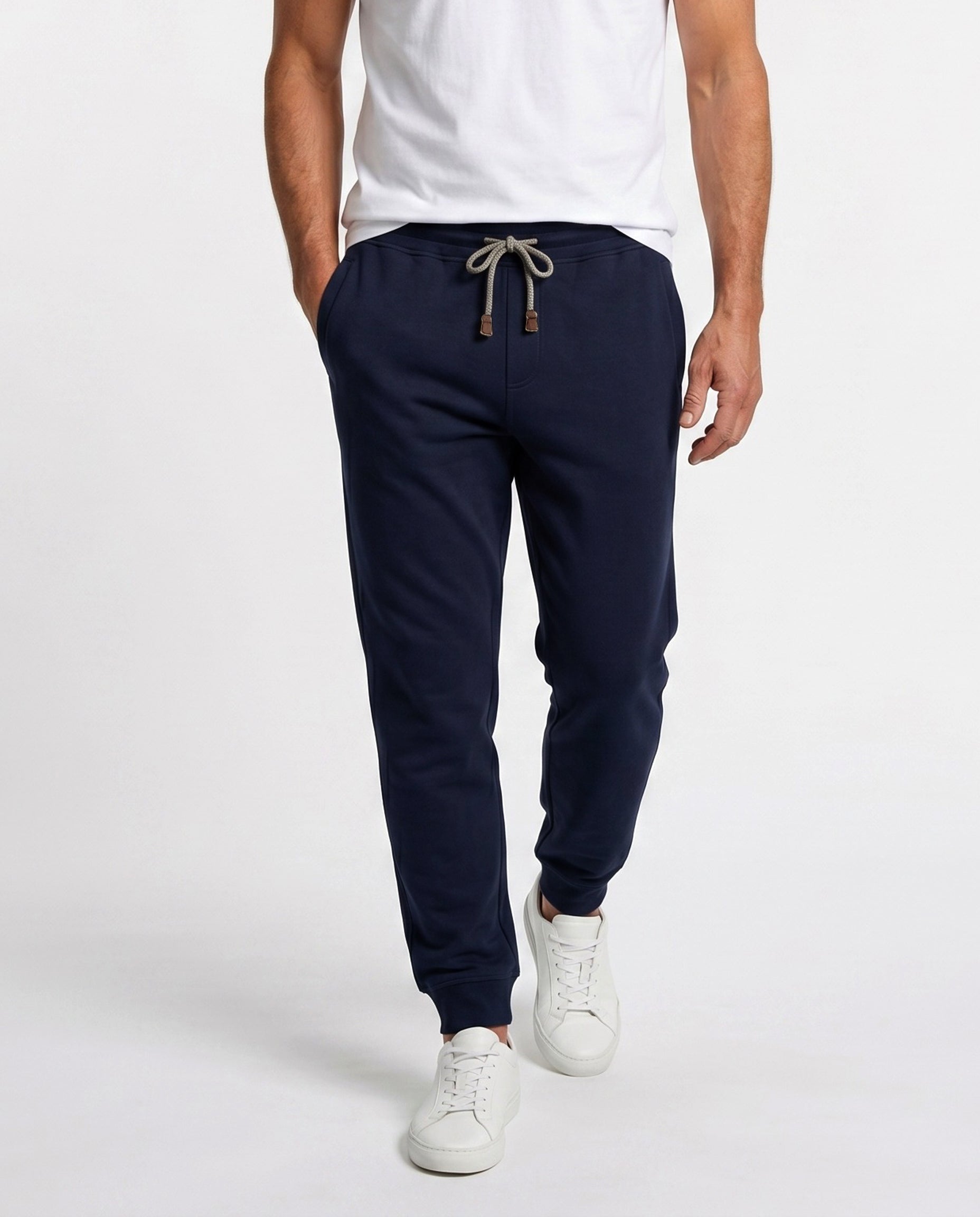 BRUNELLO CUCINELLI MEN'S NAVY DRAWSTRING TROUSERS