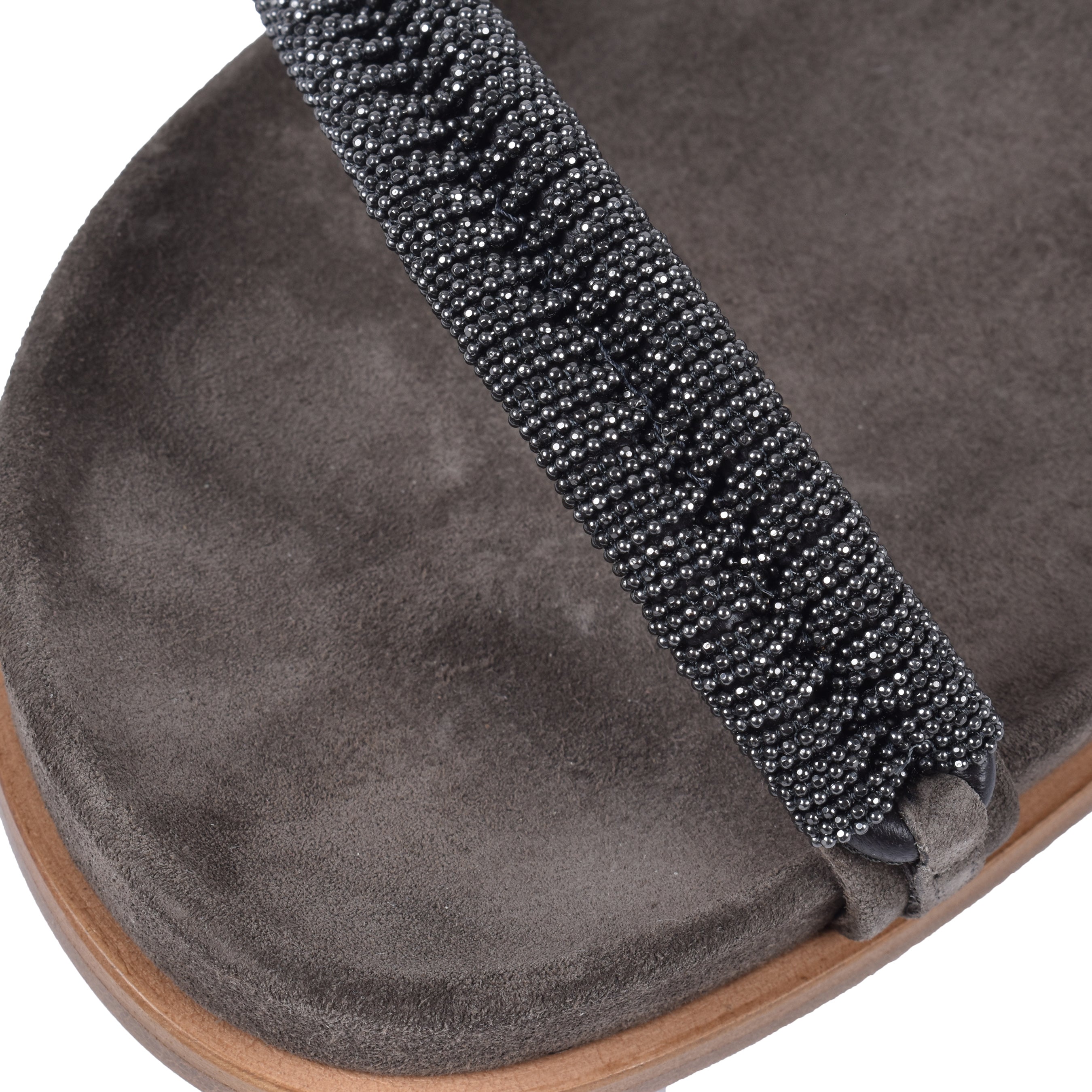 BRUNELLO CUCINELLI WOMEN'S BROWN SUEDE SANDALS WITH BEADED STRAPS