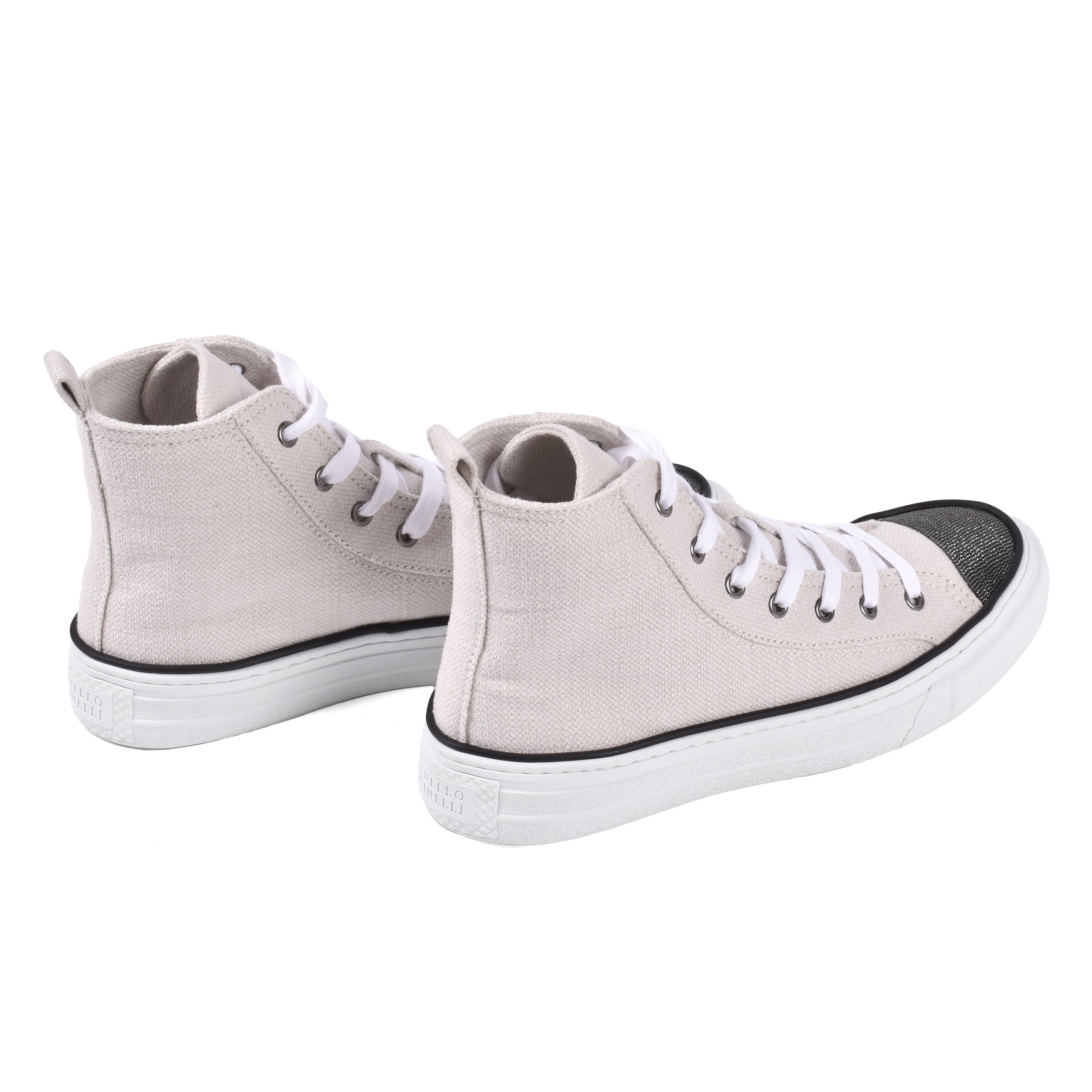 BRUNELLO CUCINELLI WOMEN'S SILVER BIRCH COTTON LINEN HIGH TOP SNEAKERS
