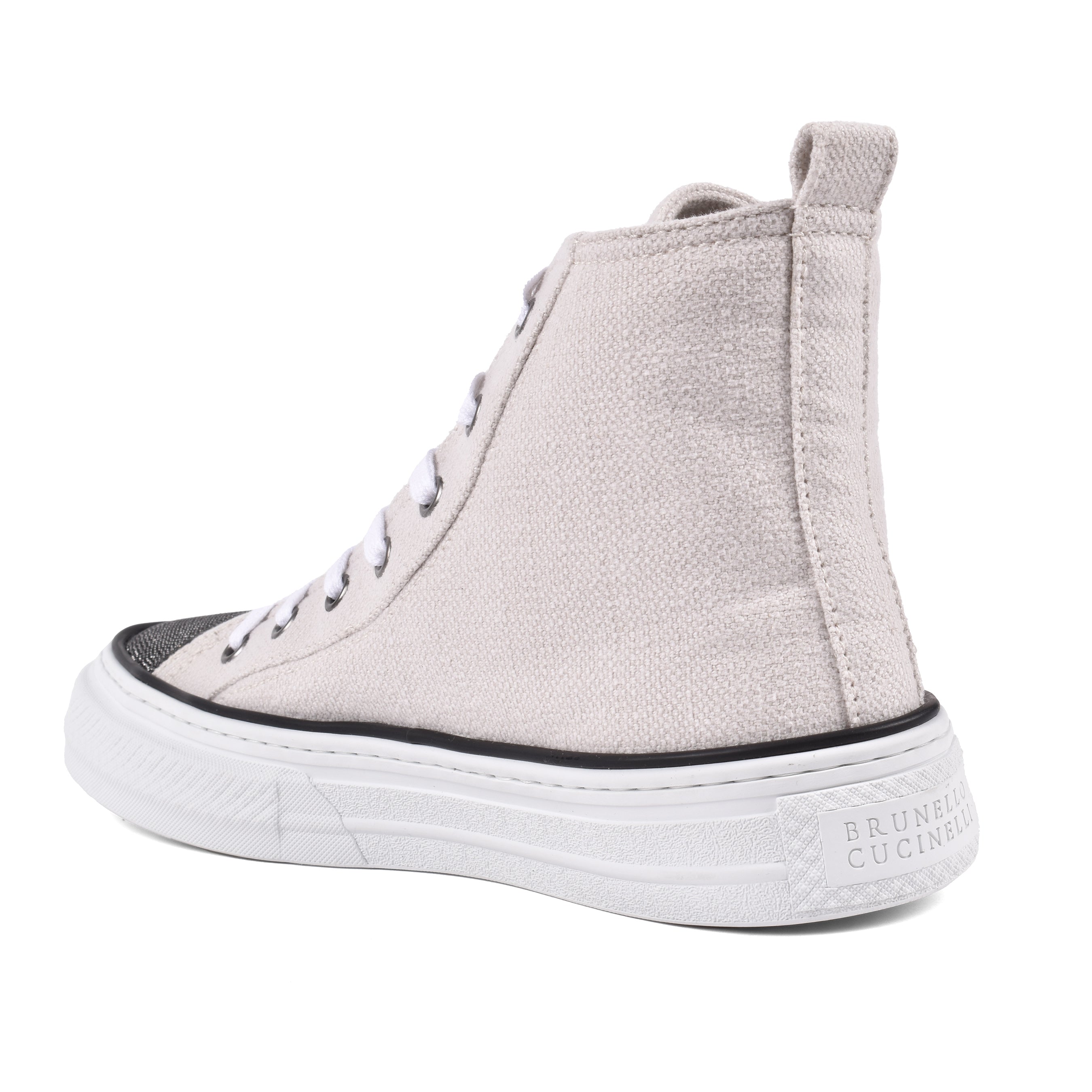 BRUNELLO CUCINELLI WOMEN'S SILVER BIRCH COTTON LINEN HIGH TOP SNEAKERS