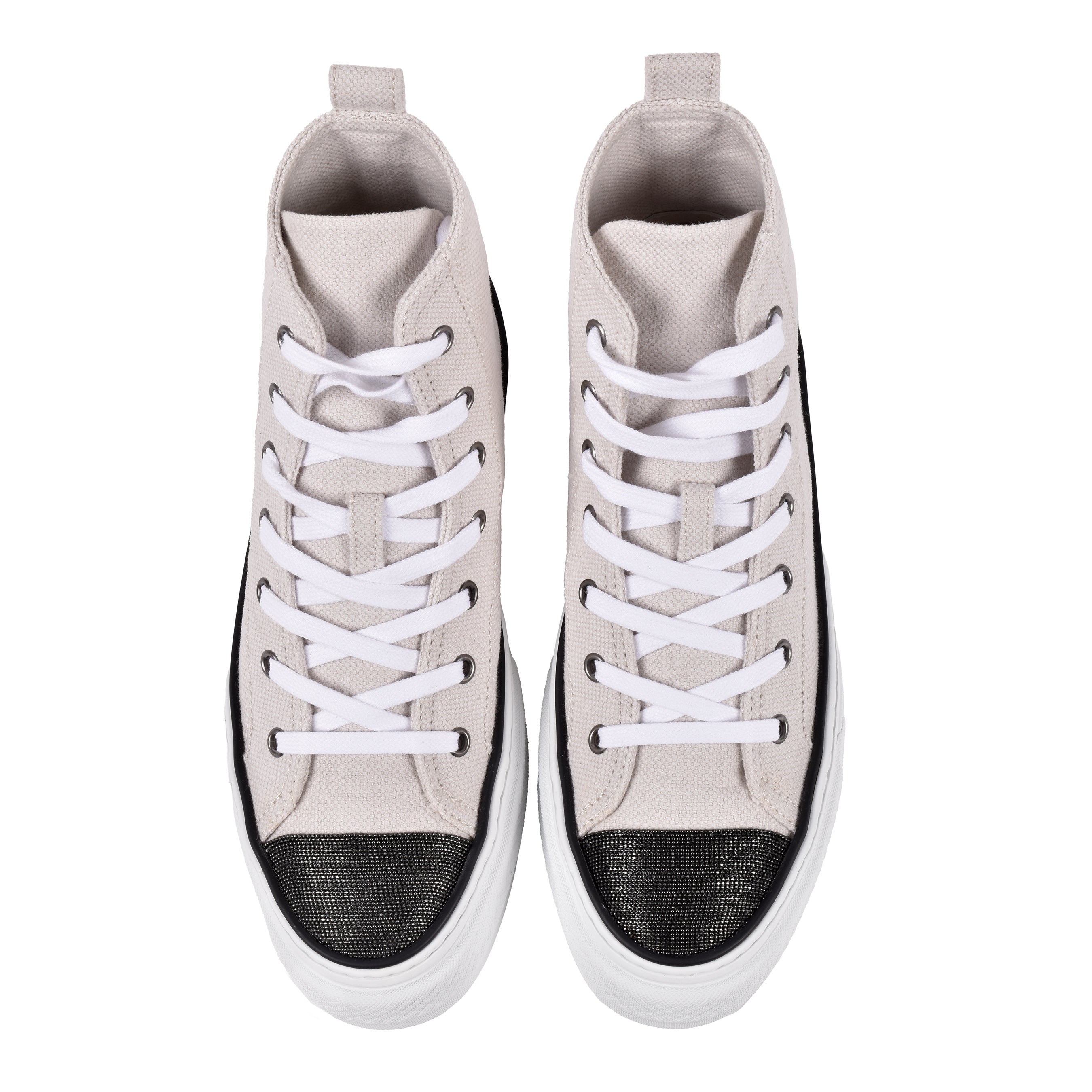 BRUNELLO CUCINELLI WOMEN'S SILVER BIRCH COTTON LINEN HIGH TOP SNEAKERS