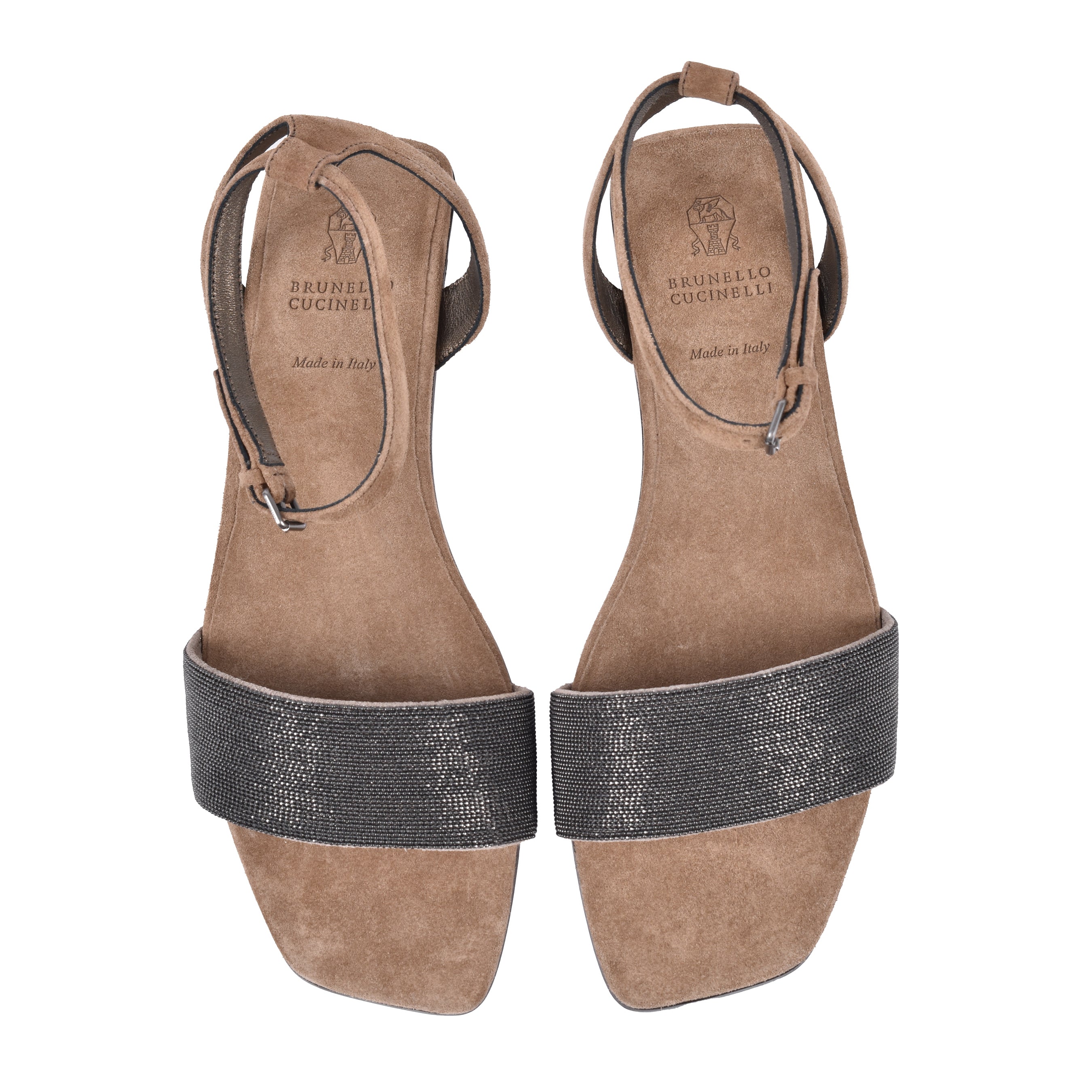 BRUNELLO CUCINELLI WOMEN'S BROWN LEATHER FLAT SANDALS WITH ANKLE STRAP