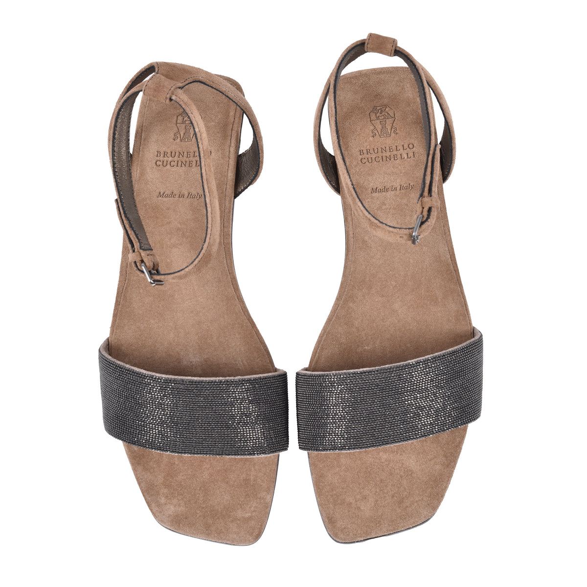BRUNELLO CUCINELLI WOMEN'S BROWN LEATHER FLAT SANDALS WITH ANKLE STRAP