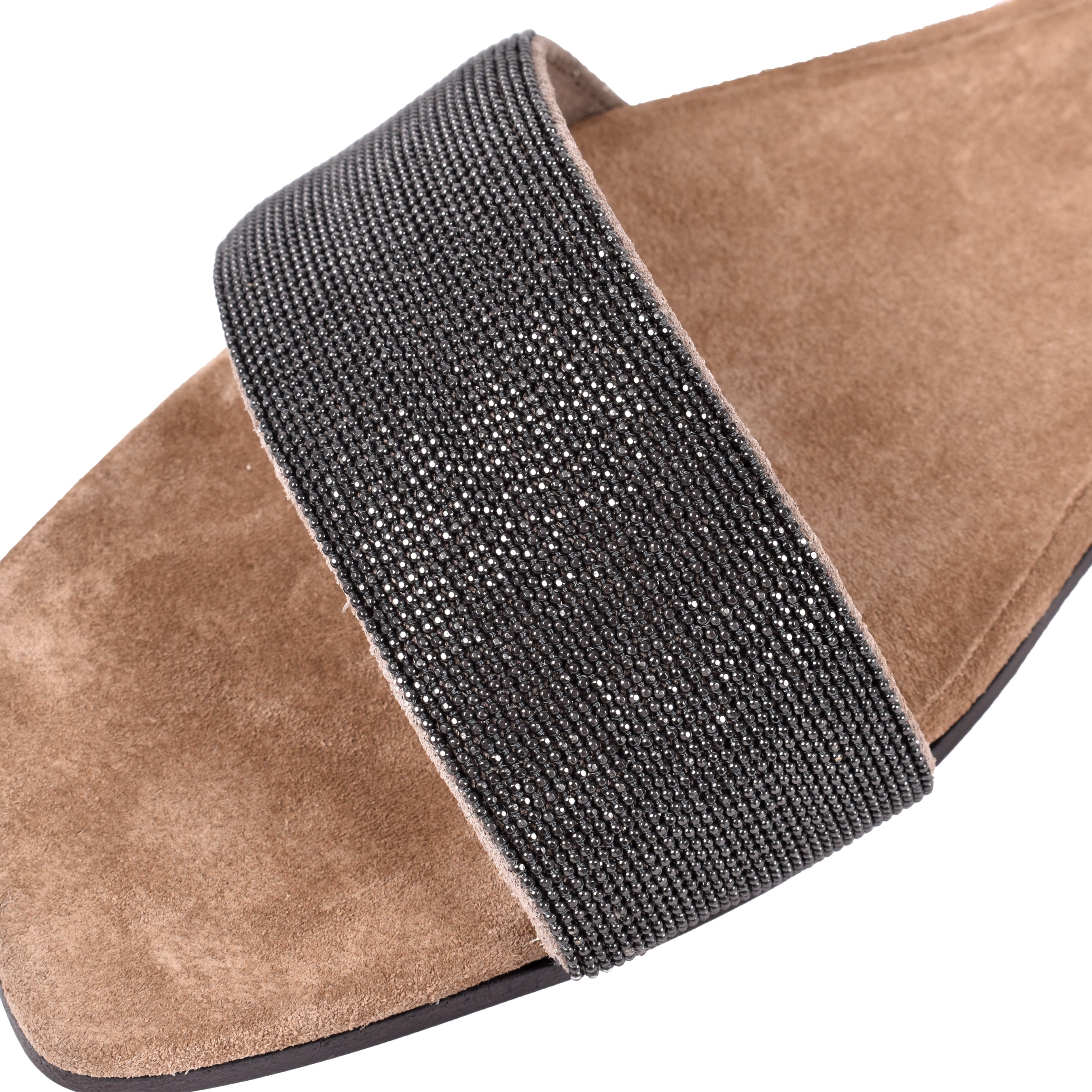BRUNELLO CUCINELLI WOMEN'S BROWN LEATHER FLAT SANDALS WITH ANKLE STRAP