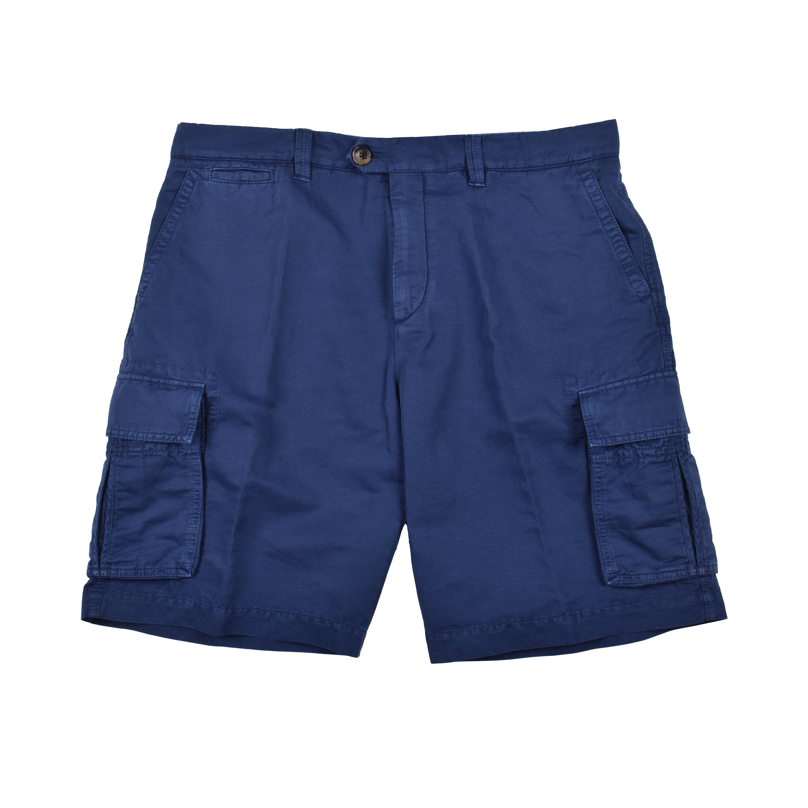 BRUNELLO CUCINELLI MEN'S PRUSSIAN BLUE LINEN BLEND CARGO SHORTS