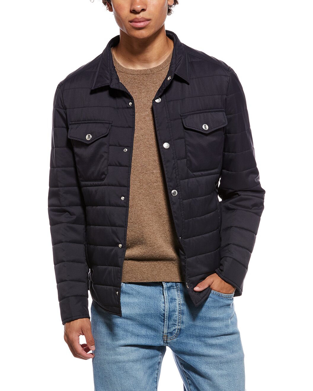 BRUNELLO CUCINELLI MEN'S INK QUILTED CASUAL JACKET