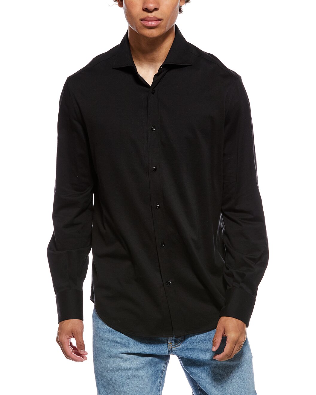BRUNELLO CUCINELLI MEN'S BLACK TAILORED COTTON SHIRT