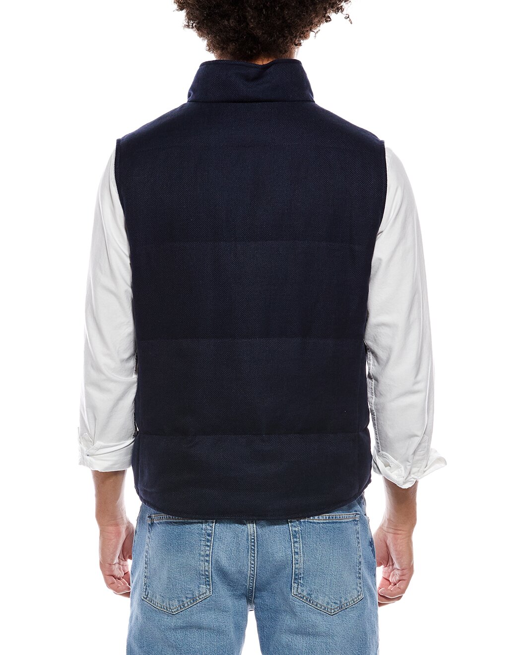 BRUNELLO CUCINELLI MEN'S NAVY LINEN WOOL VEST