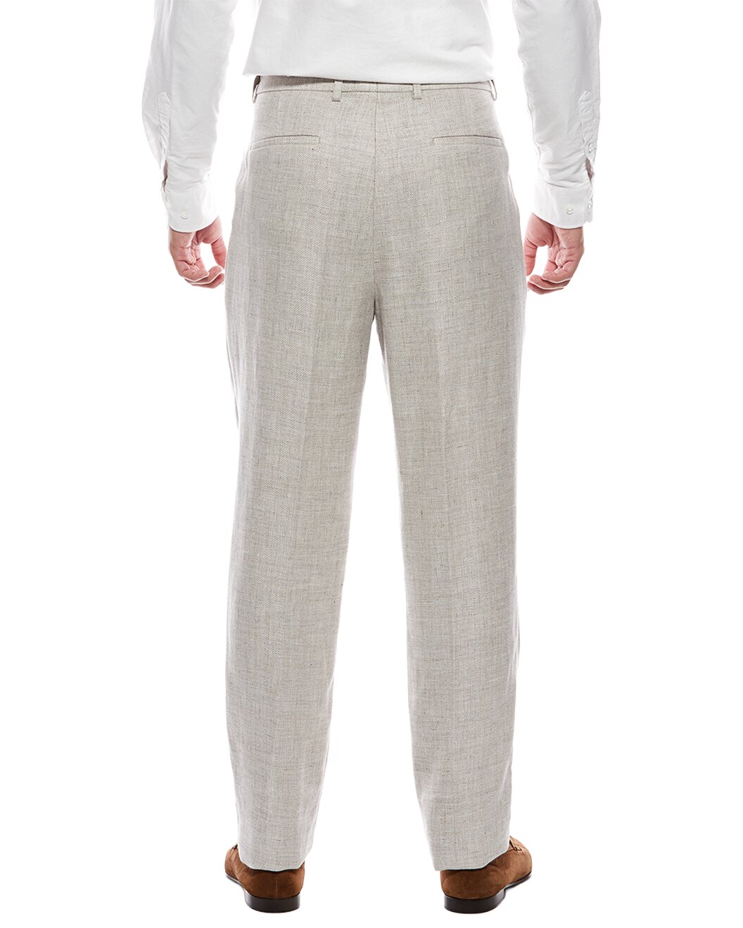 BRUNELLO CUCINELLI MEN'S BEIGE LINEN WOOL TROUSERS