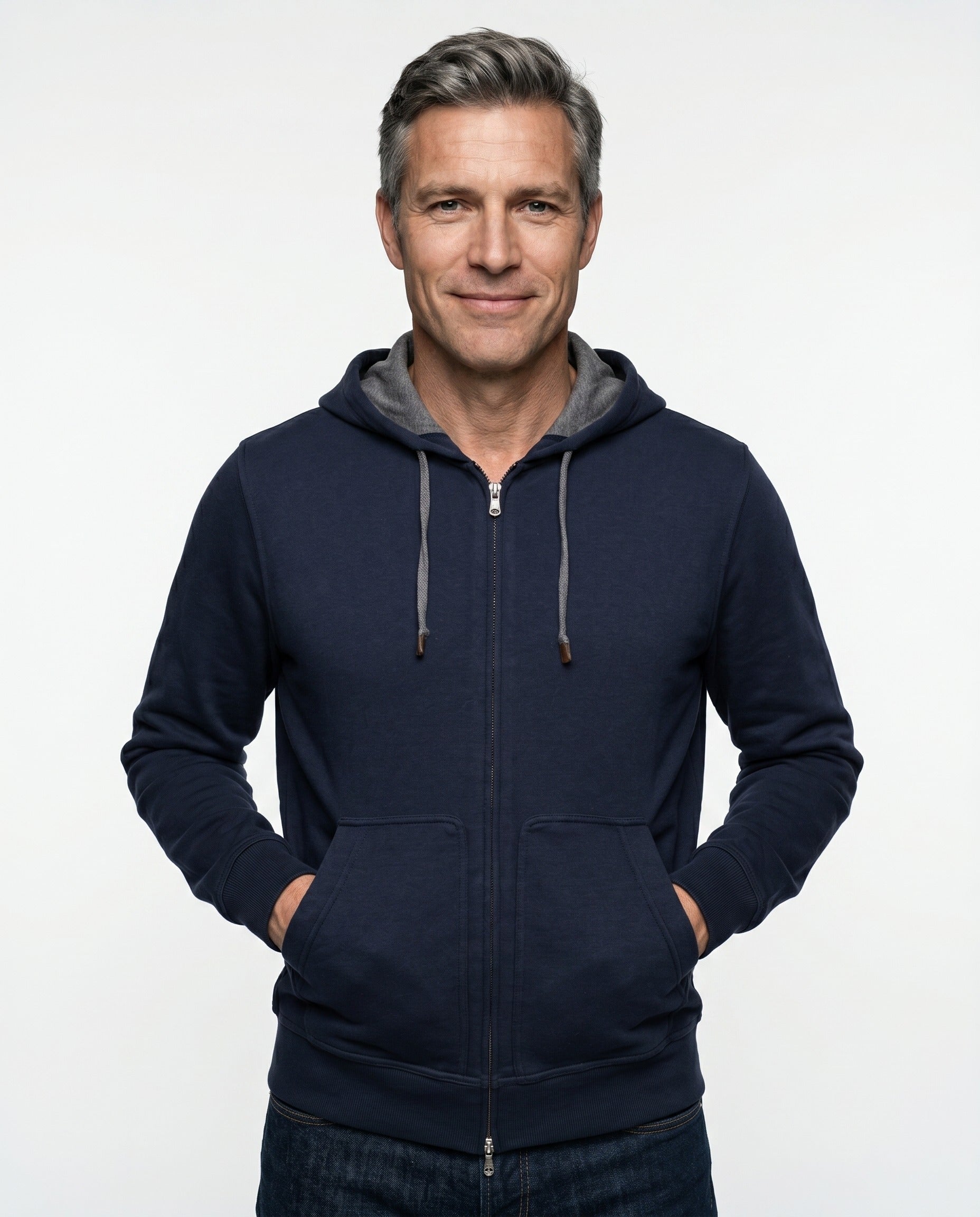 BRUNELLO CUCINELLI MEN'S NAVY ZIP-UP HOODED SWEATSHIRT