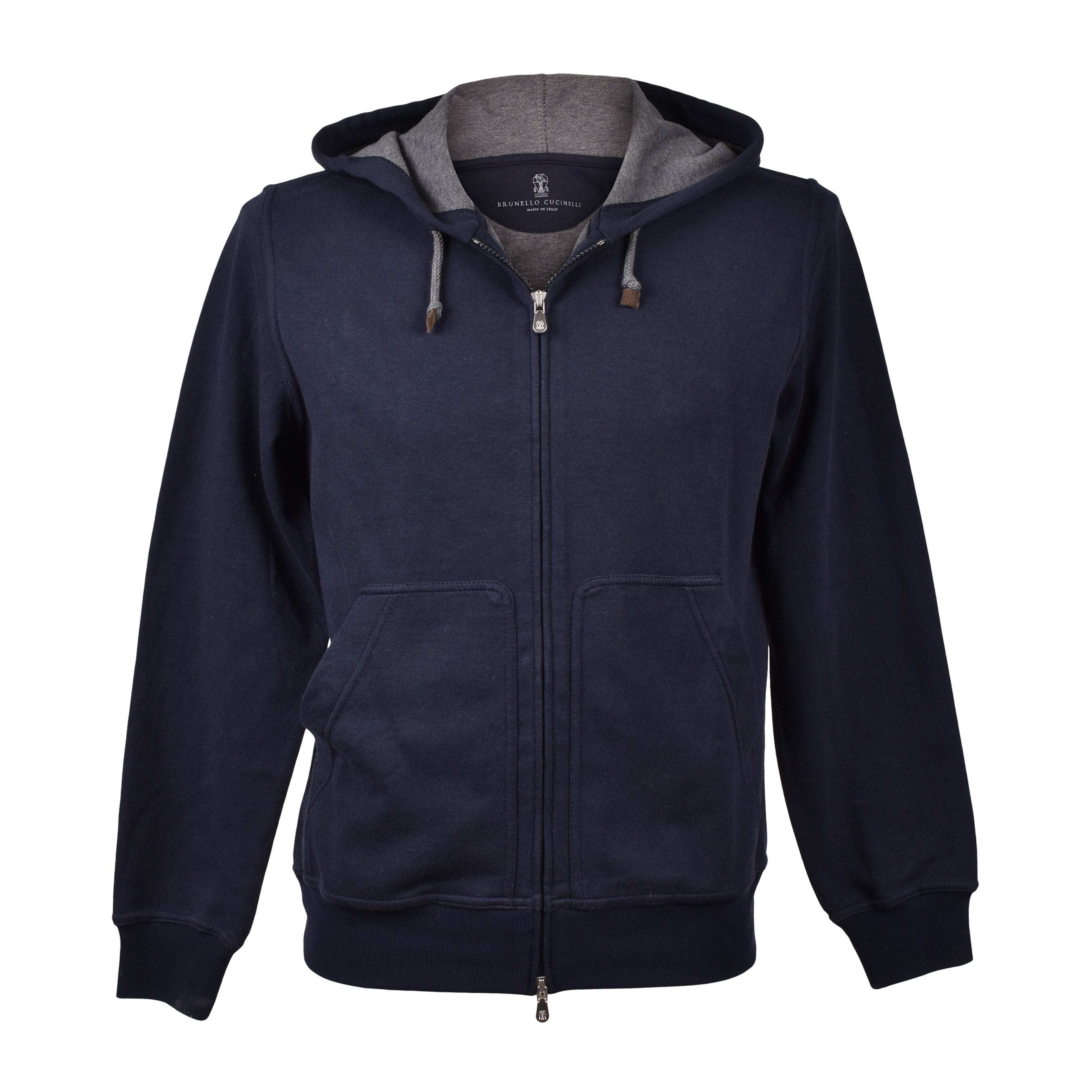 BRUNELLO CUCINELLI MEN'S NAVY ZIP-UP HOODED SWEATSHIRT