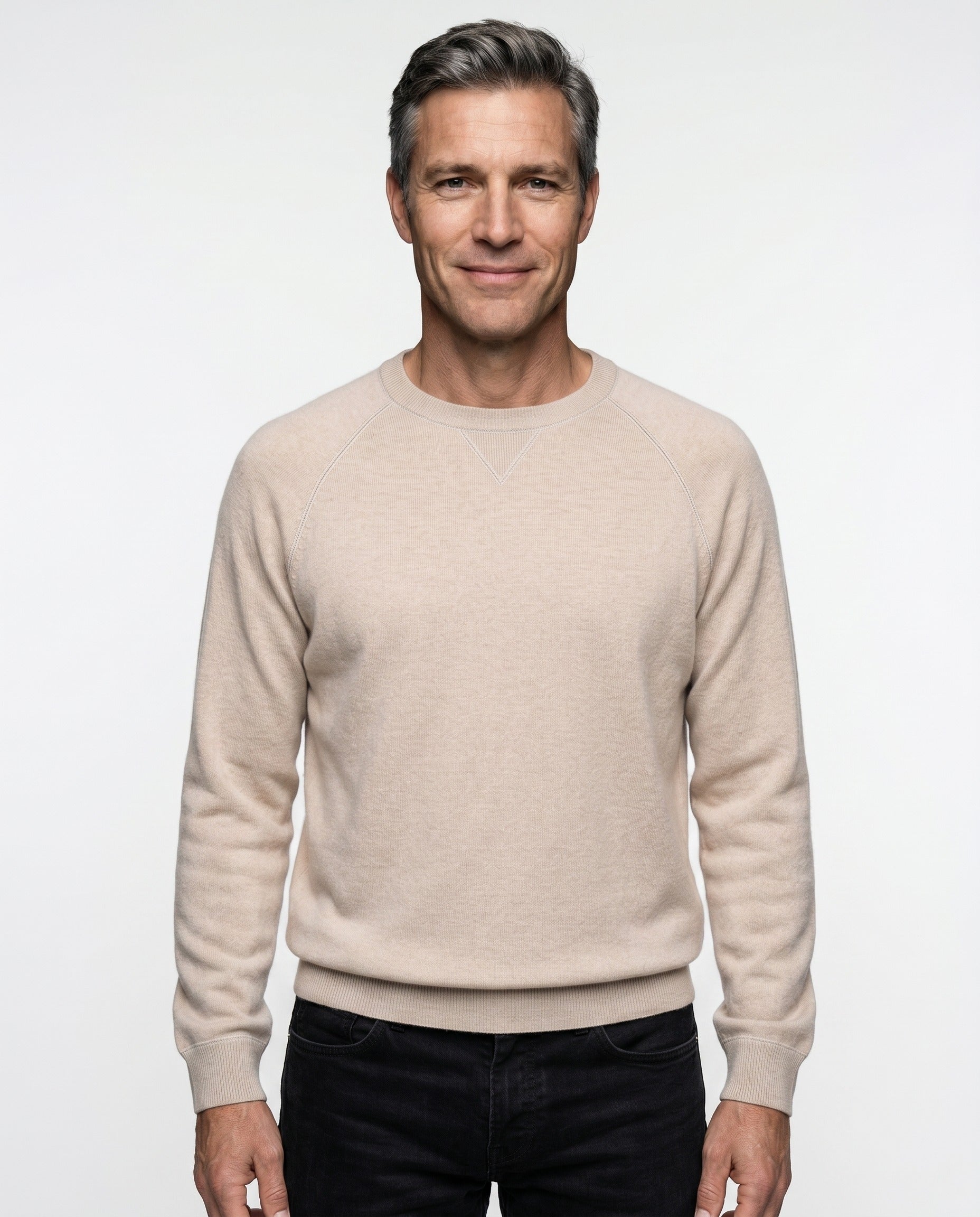 BRUNELLO CUCINELLI MEN'S SAND CASHMERE CREW NECK SWEATER