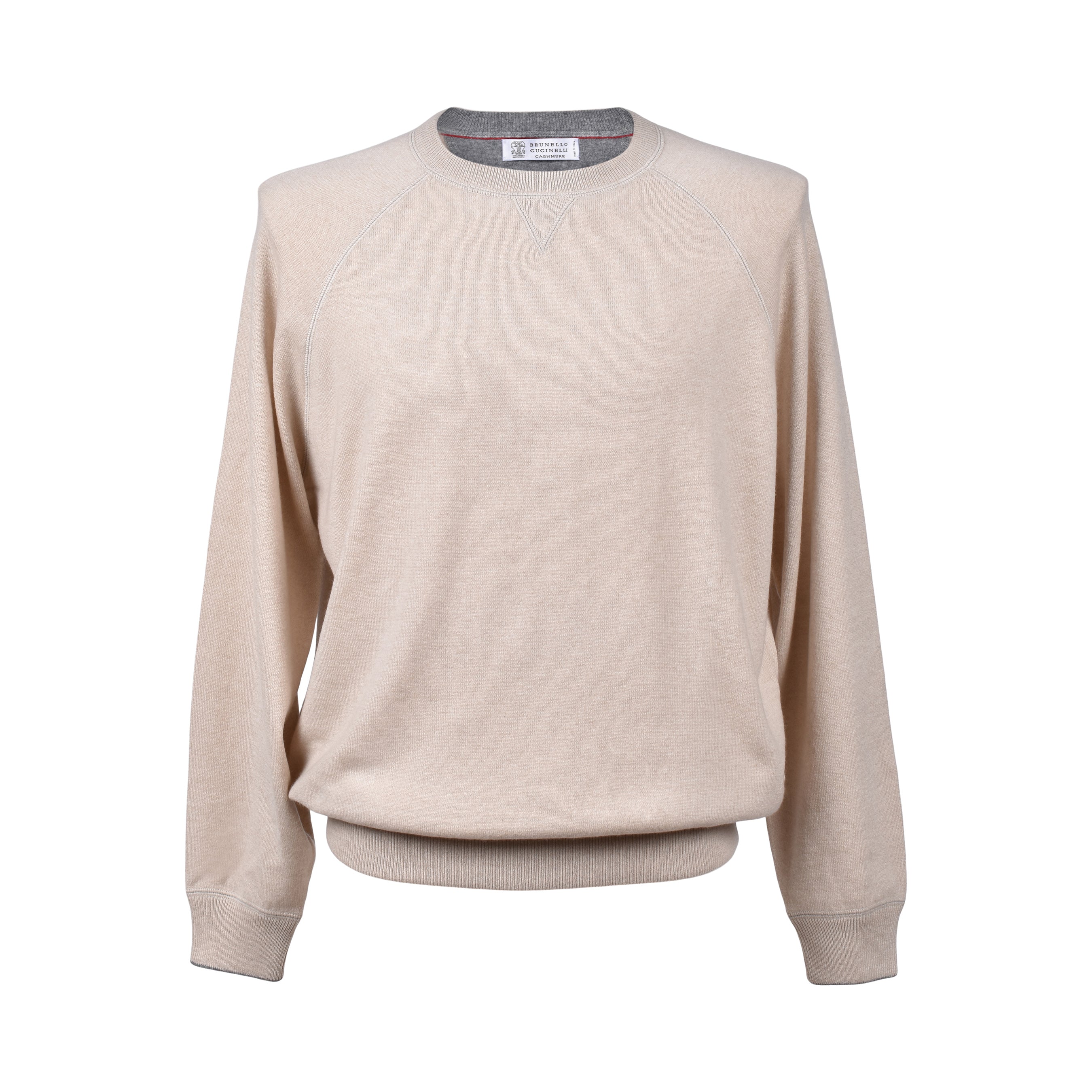 BRUNELLO CUCINELLI MEN'S SAND CASHMERE CREW NECK SWEATER