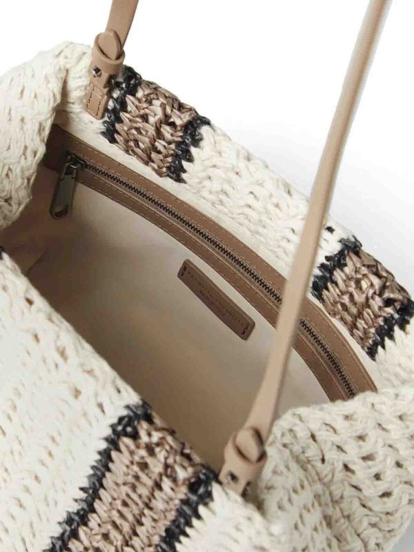 BRUNELLO CUCINELLI WOMEN'S WHITE BEIGE WOVEN STRIPE BAG