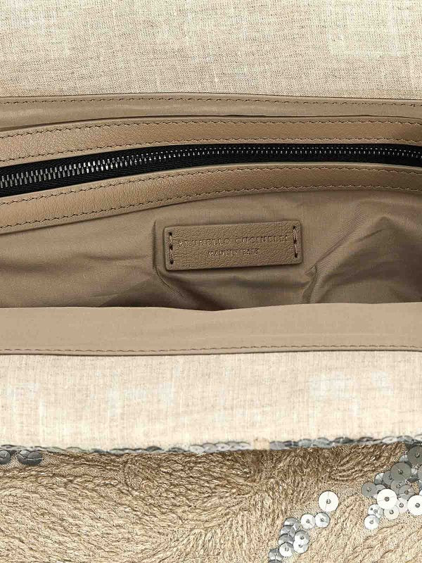 BRUNELLO CUCINELLI WOMEN'S NATURALE LINEN EMBELLISHED CLUTCH BAG