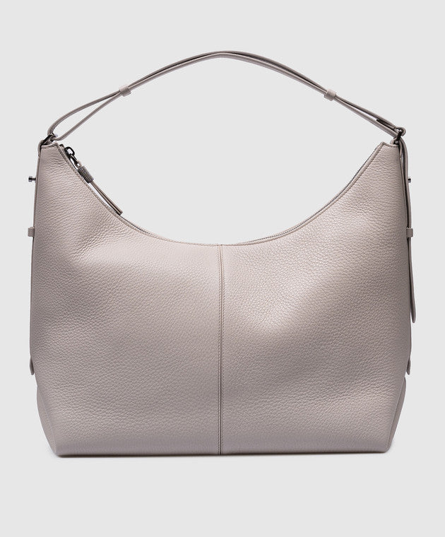 BRUNELLO CUCINELLI WOMEN'S LIGHT GREY LEATHER SHOULDER BAG