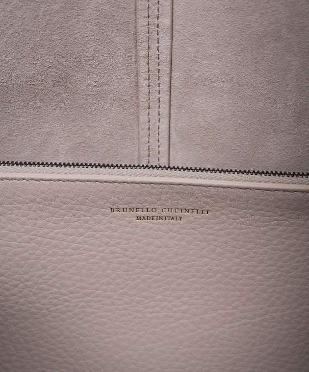 BRUNELLO CUCINELLI WOMEN'S LIGHT GREY LEATHER SHOULDER BAG