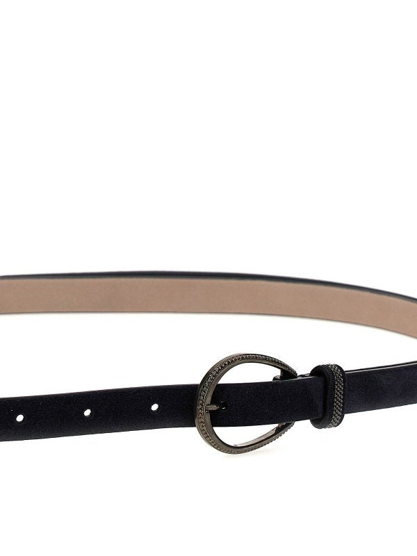 BRUNELLO CUCINELLI WOMEN'S NIGHT SKY LEATHER SLIM BELT OVAL BUCKLE