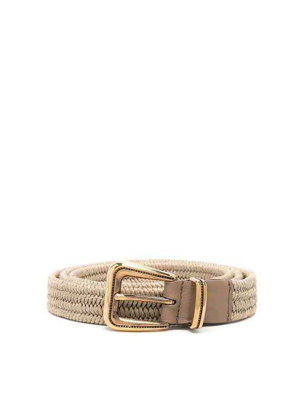BRUNELLO CUCINELLI WOMEN'S GREGGIO BRAIDED LINEN BELT WITH LEATHER