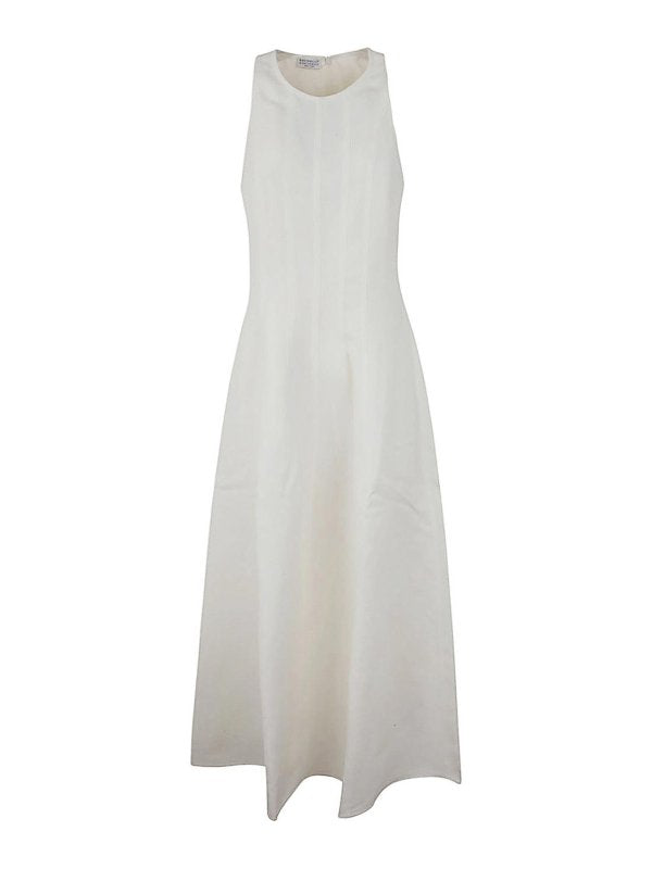 BRUNELLO CUCINELLI WOMEN'S NATURALE LINEN BLEND SLEEVELESS DRESS