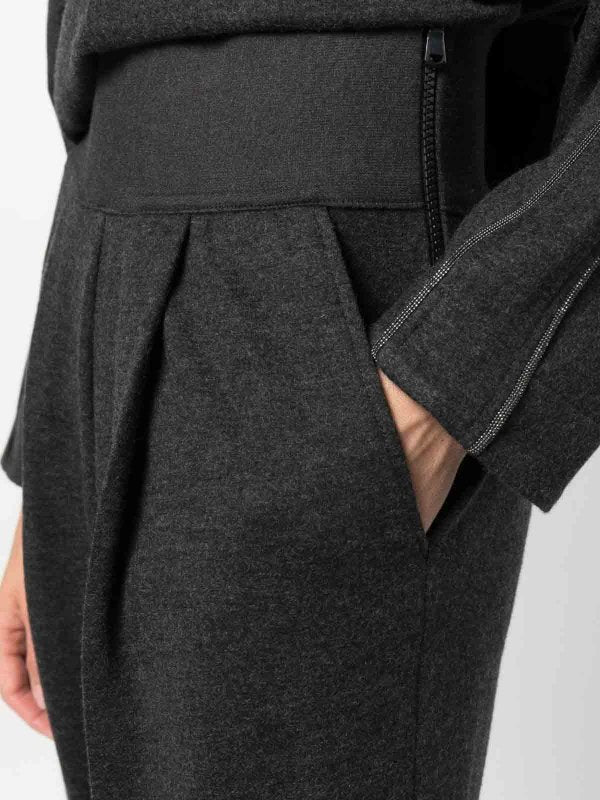 BRUNELLO CUCINELLI WOMEN'S DARK GREY WOOL HIGH WAIST TROUSERS