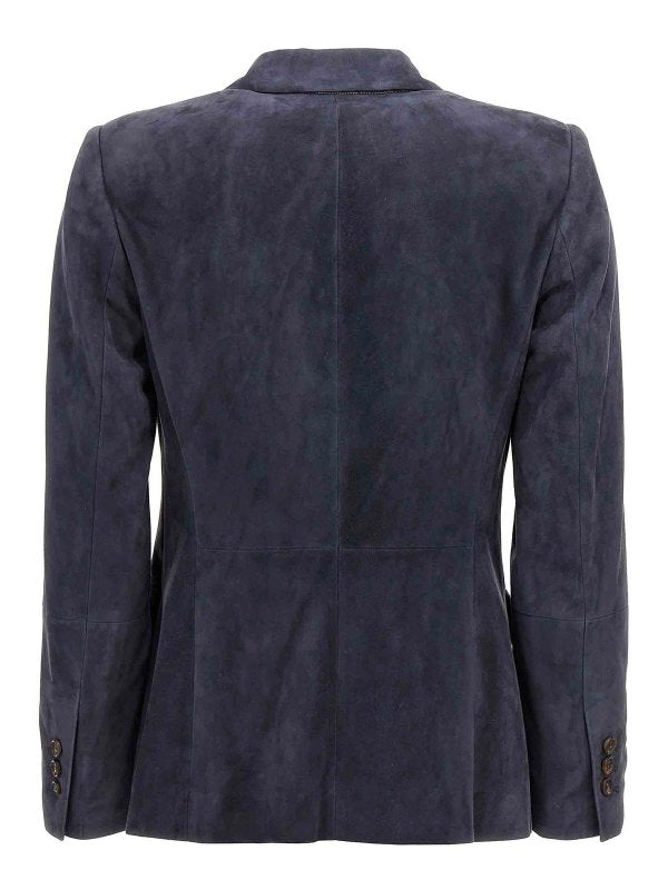 BRUNELLO CUCINELLI WOMEN'S DARK BLUE SUEDE BLAZER